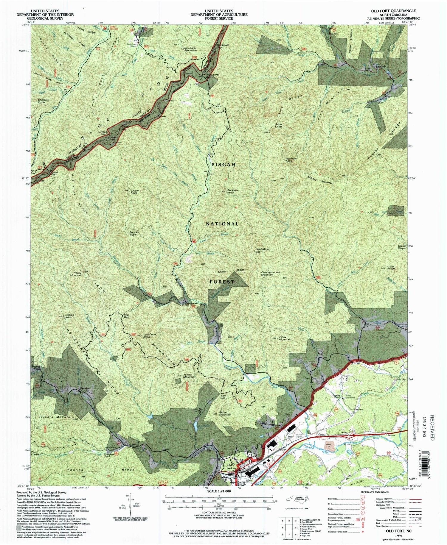 Classic USGS Old Fort North Carolina 7.5'x7.5' Topo Map Image