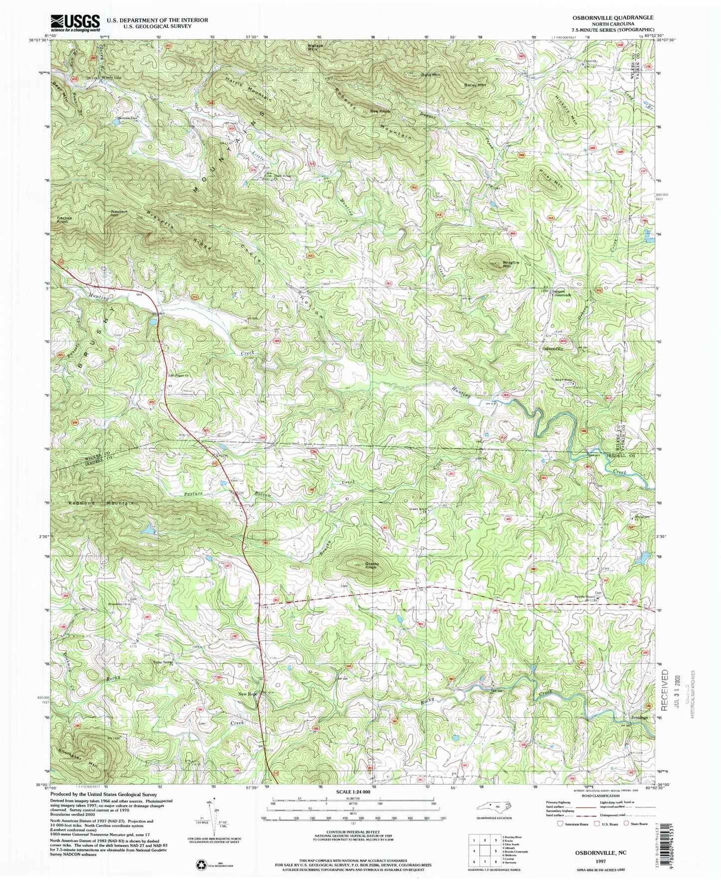 Classic USGS Osbornville North Carolina 7.5'x7.5' Topo Map Image