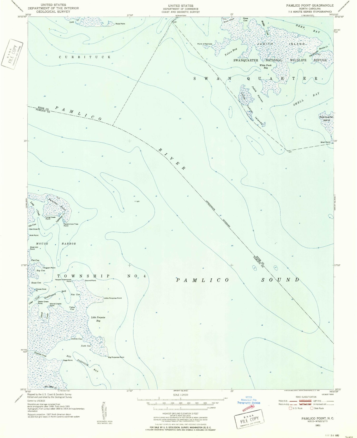 Classic USGS Pamlico Point North Carolina 7.5'x7.5' Topo Map Image