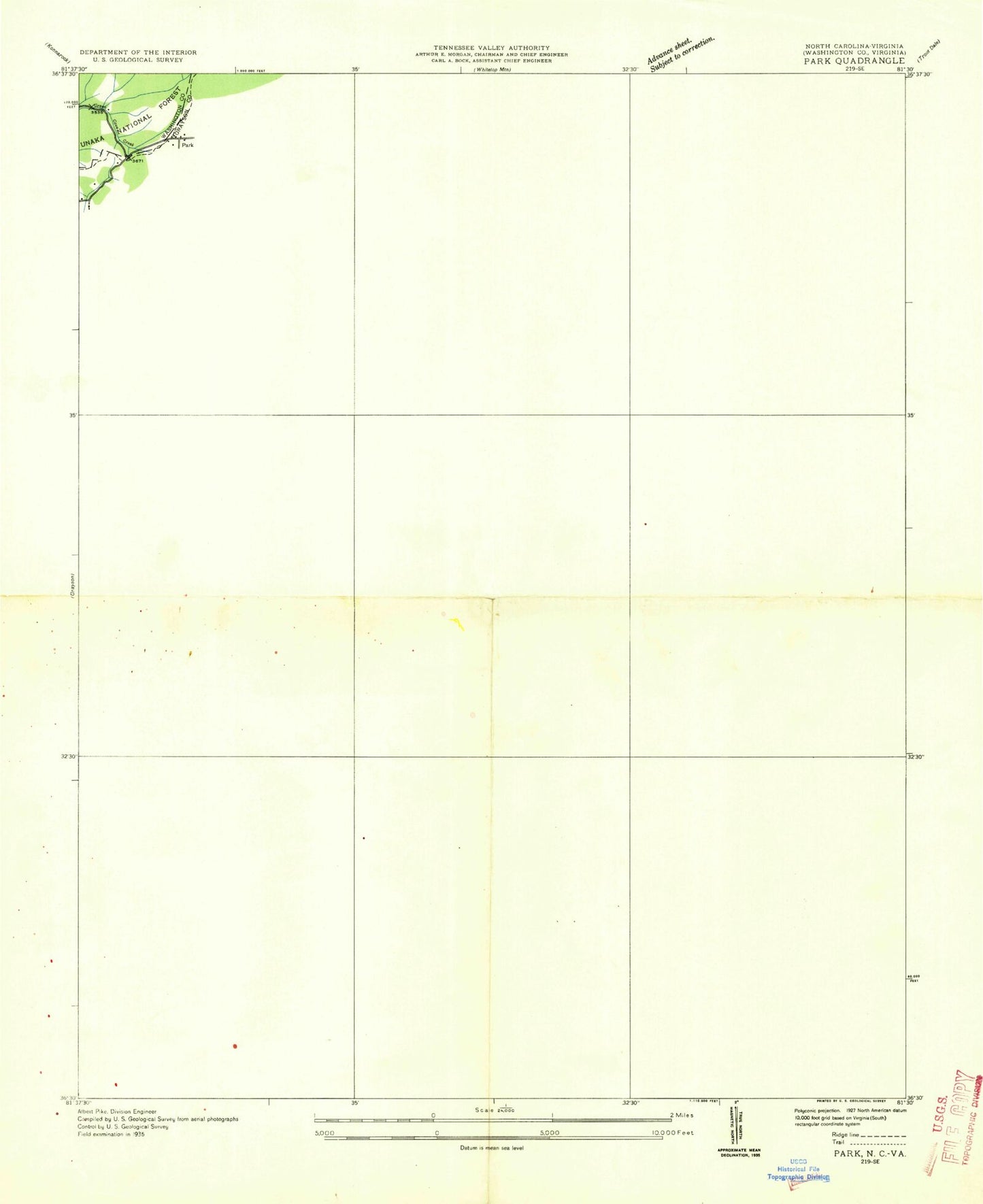 Classic USGS Park North Carolina 7.5'x7.5' Topo Map Image