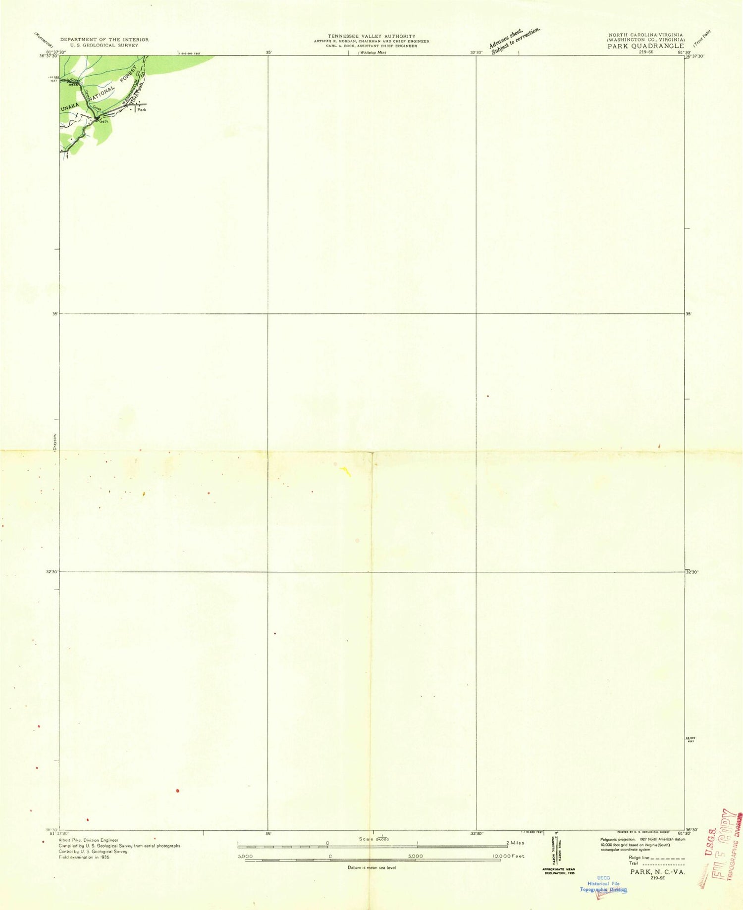 Classic USGS Park North Carolina 7.5'x7.5' Topo Map Image