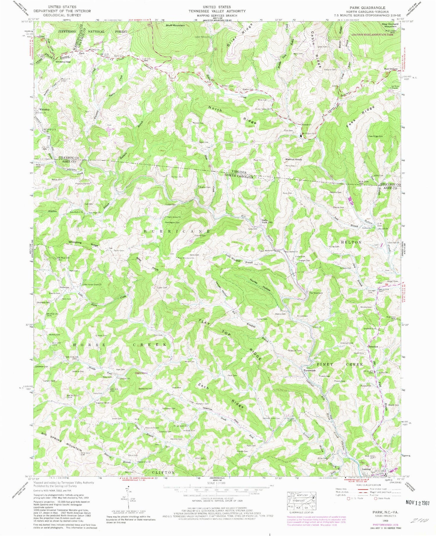 Classic USGS Park North Carolina 7.5'x7.5' Topo Map Image