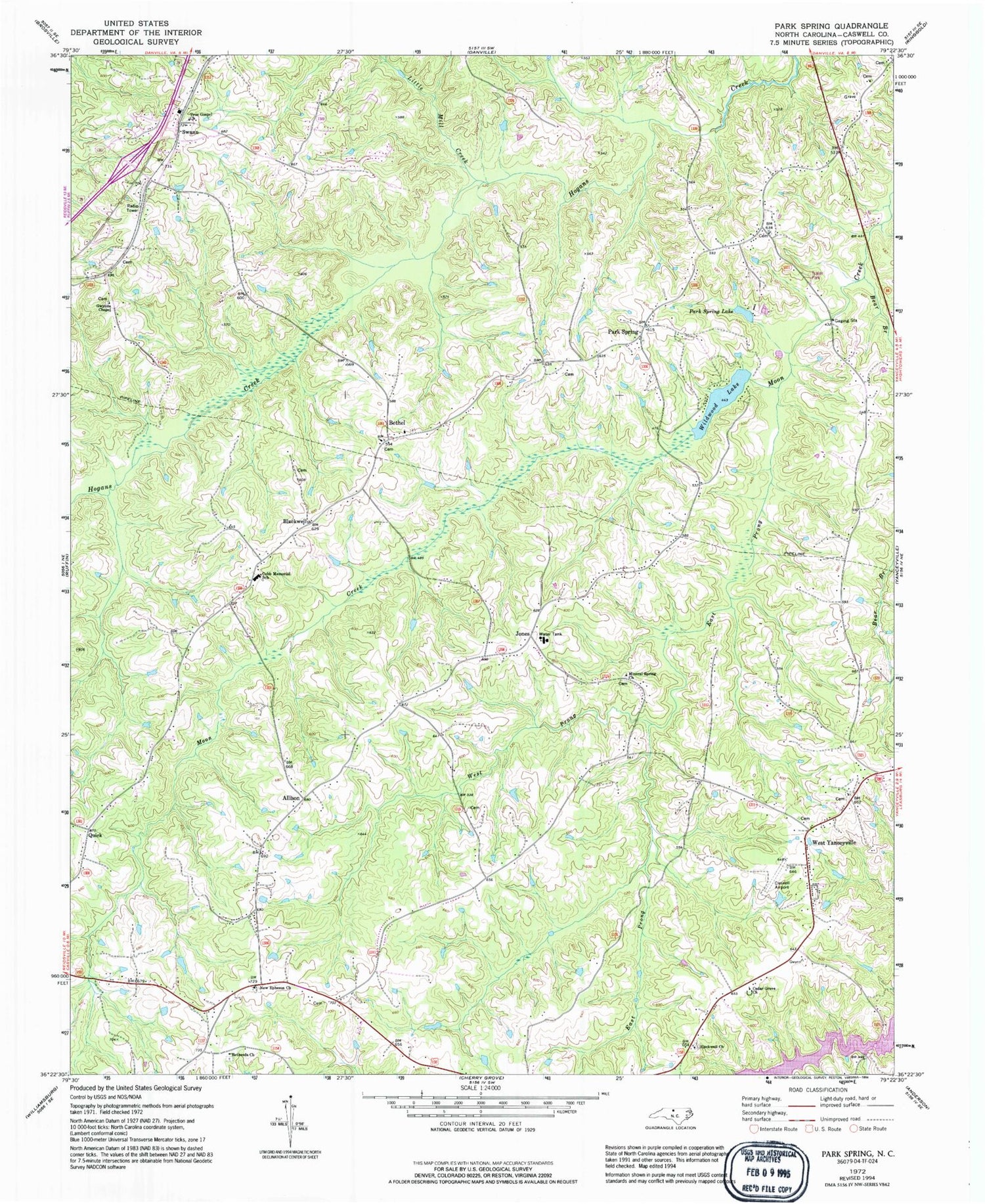 Classic USGS Park Spring North Carolina 7.5'x7.5' Topo Map Image