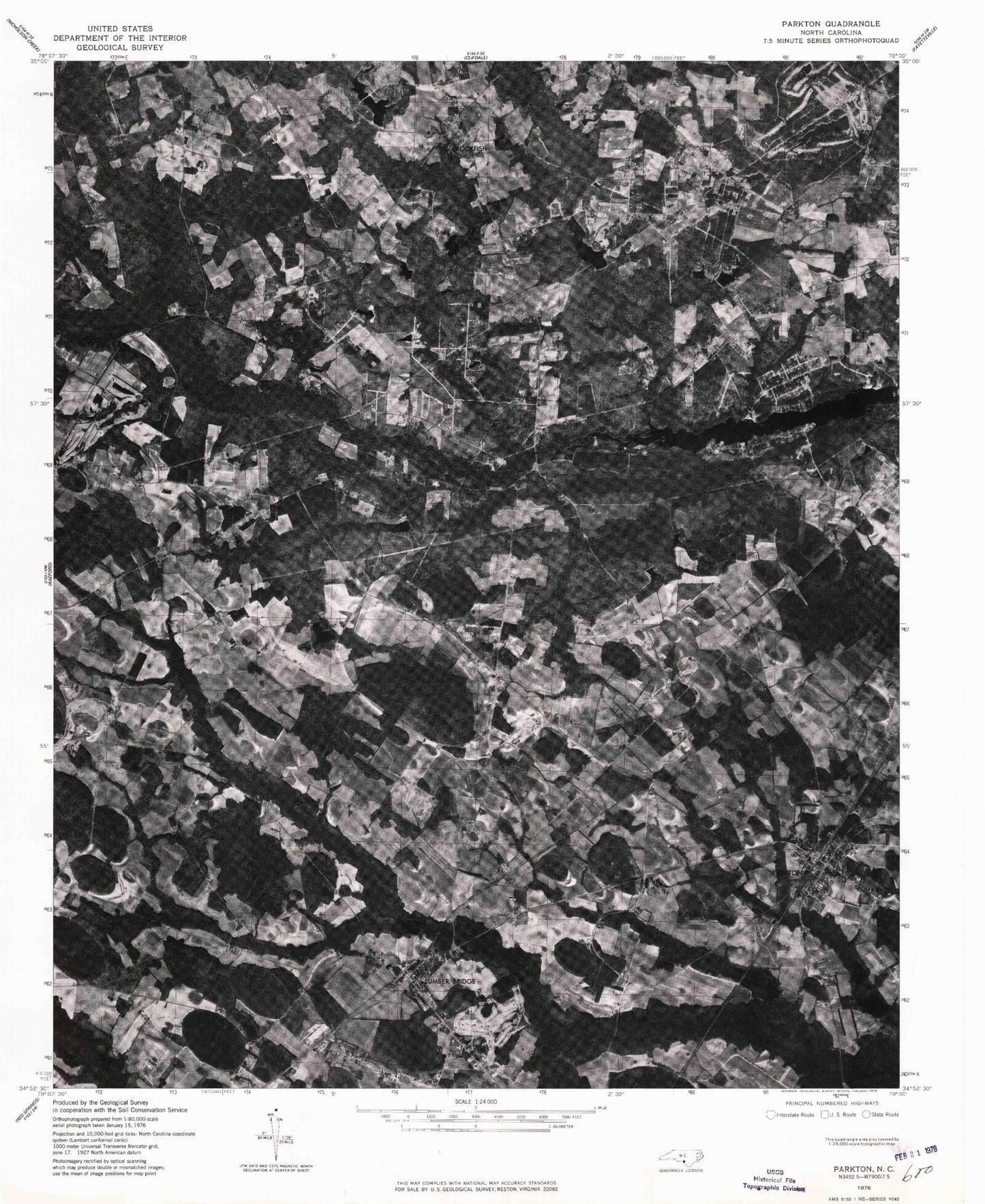 Classic USGS Parkton North Carolina 7.5'x7.5' Topo Map Image