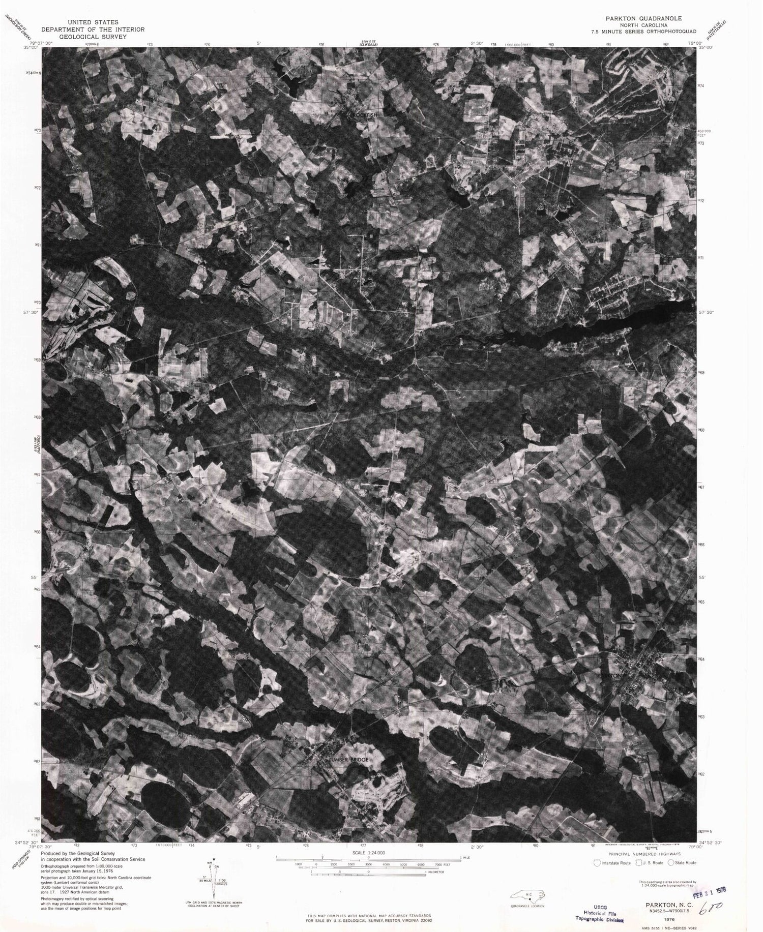 Classic USGS Parkton North Carolina 7.5'x7.5' Topo Map Image