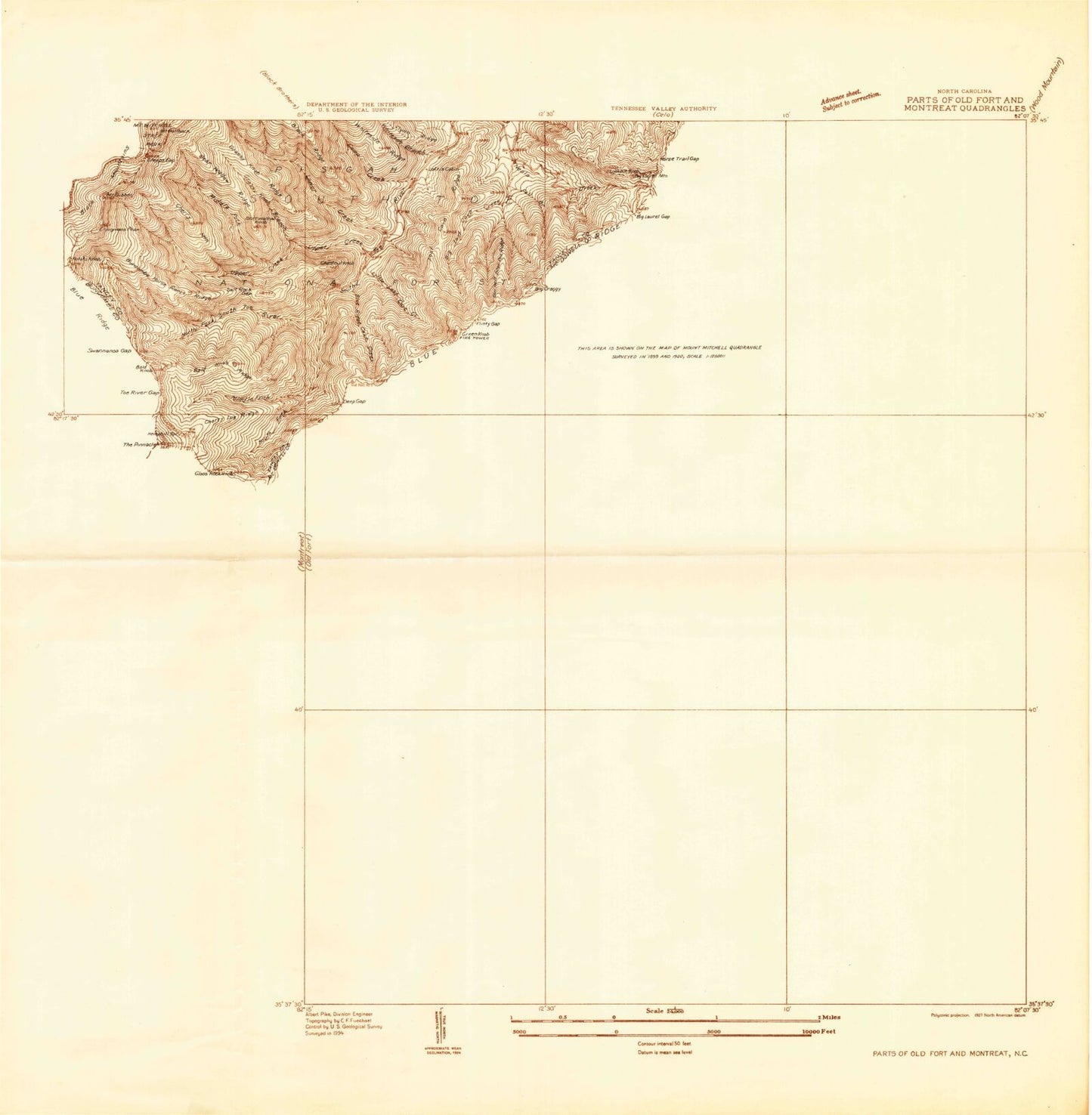 Classic USGS Old Fort North Carolina 7.5'x7.5' Topo Map Image