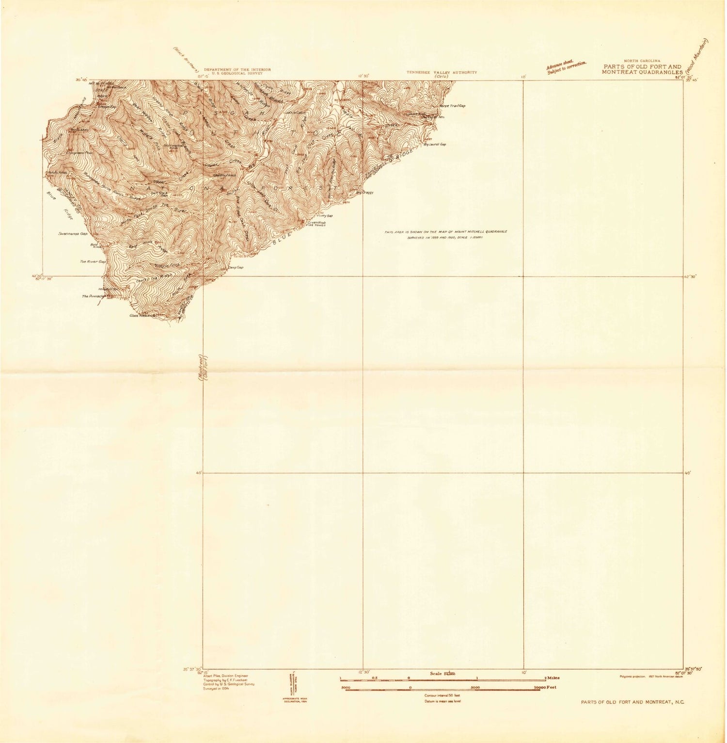 Classic USGS Old Fort North Carolina 7.5'x7.5' Topo Map Image
