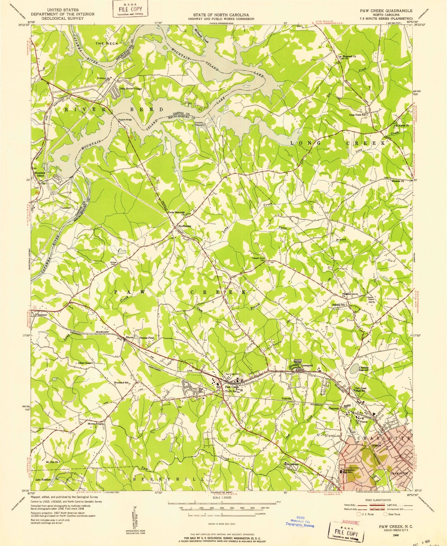 Classic USGS Mountain Island Lake North Carolina 7.5'x7.5' Topo Map Image