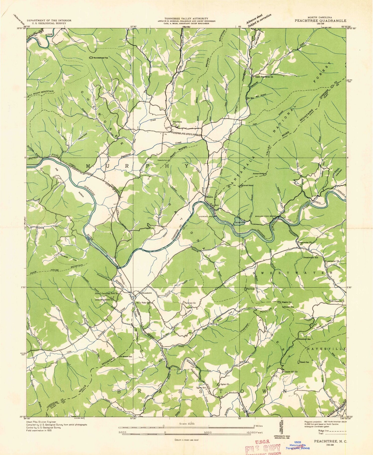 Classic USGS Peachtree North Carolina 7.5'x7.5' Topo Map Image