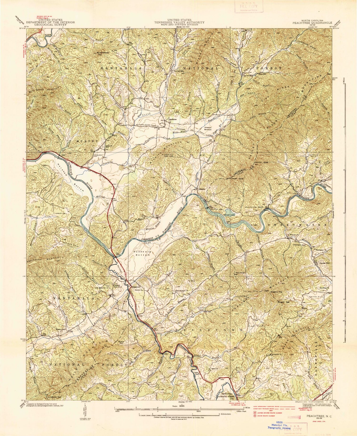 Classic USGS Peachtree North Carolina 7.5'x7.5' Topo Map Image