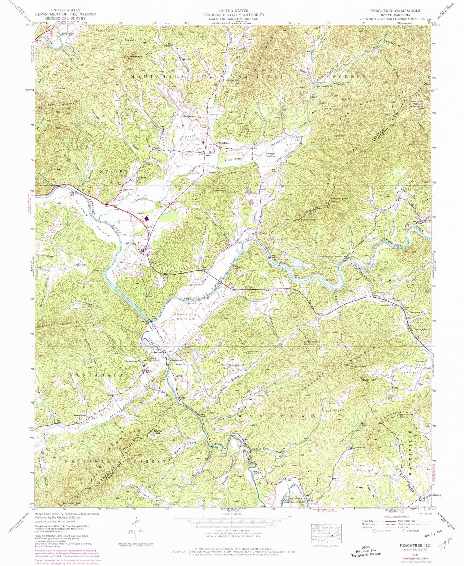 Classic USGS Peachtree North Carolina 7.5'x7.5' Topo Map Image