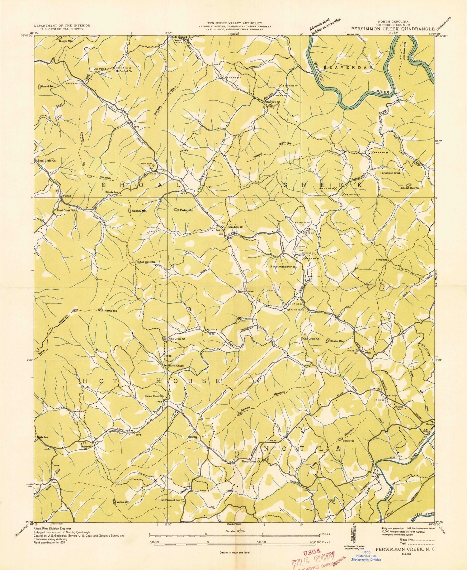 Classic USGS Persimmon Creek North Carolina 7.5'x7.5' Topo Map Image