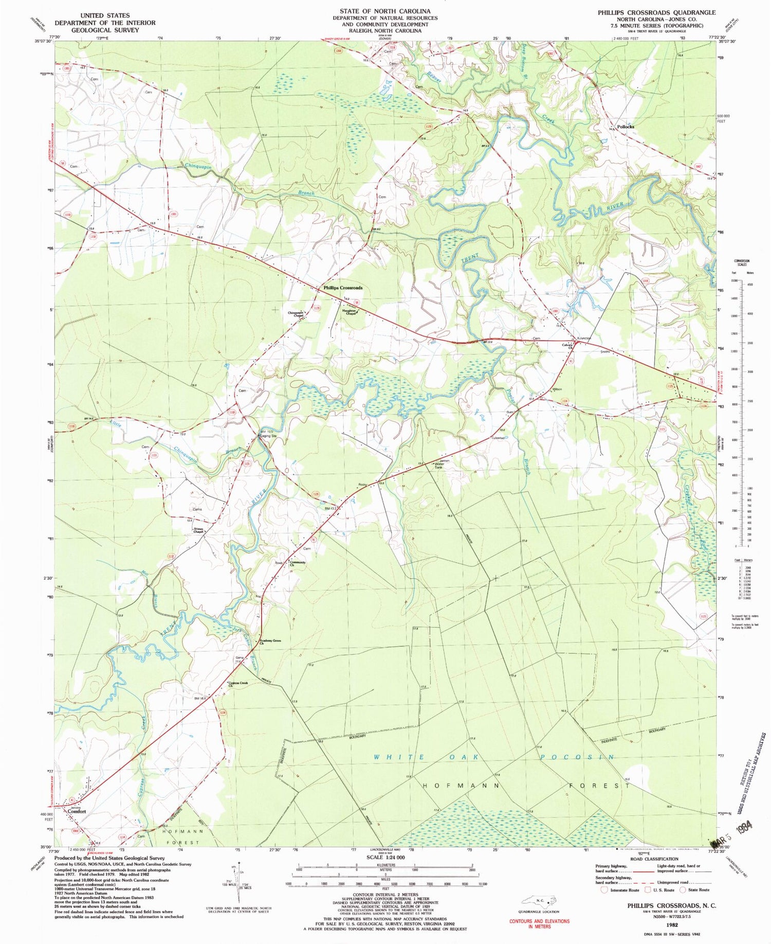 Classic USGS Phillips Crossroads North Carolina 7.5'x7.5' Topo Map Image