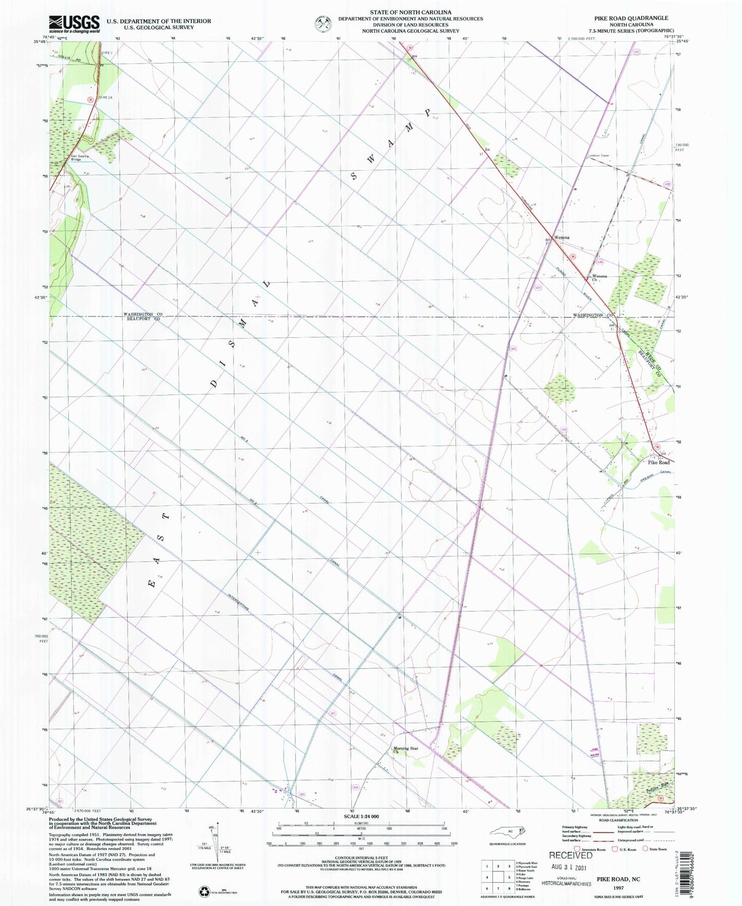 Classic USGS Pike Road North Carolina 7.5'x7.5' Topo Map Image