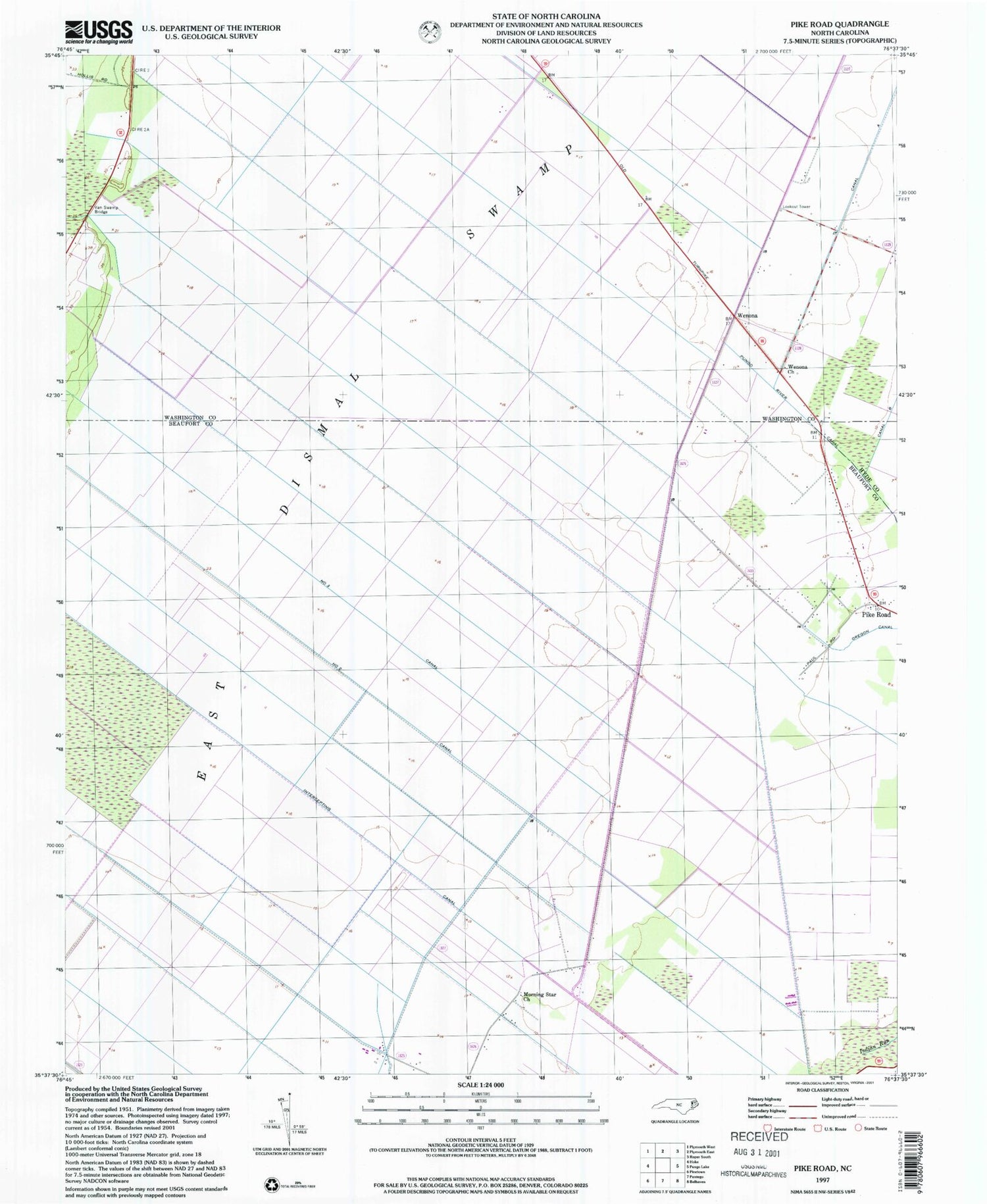 Classic USGS Pike Road North Carolina 7.5'x7.5' Topo Map Image