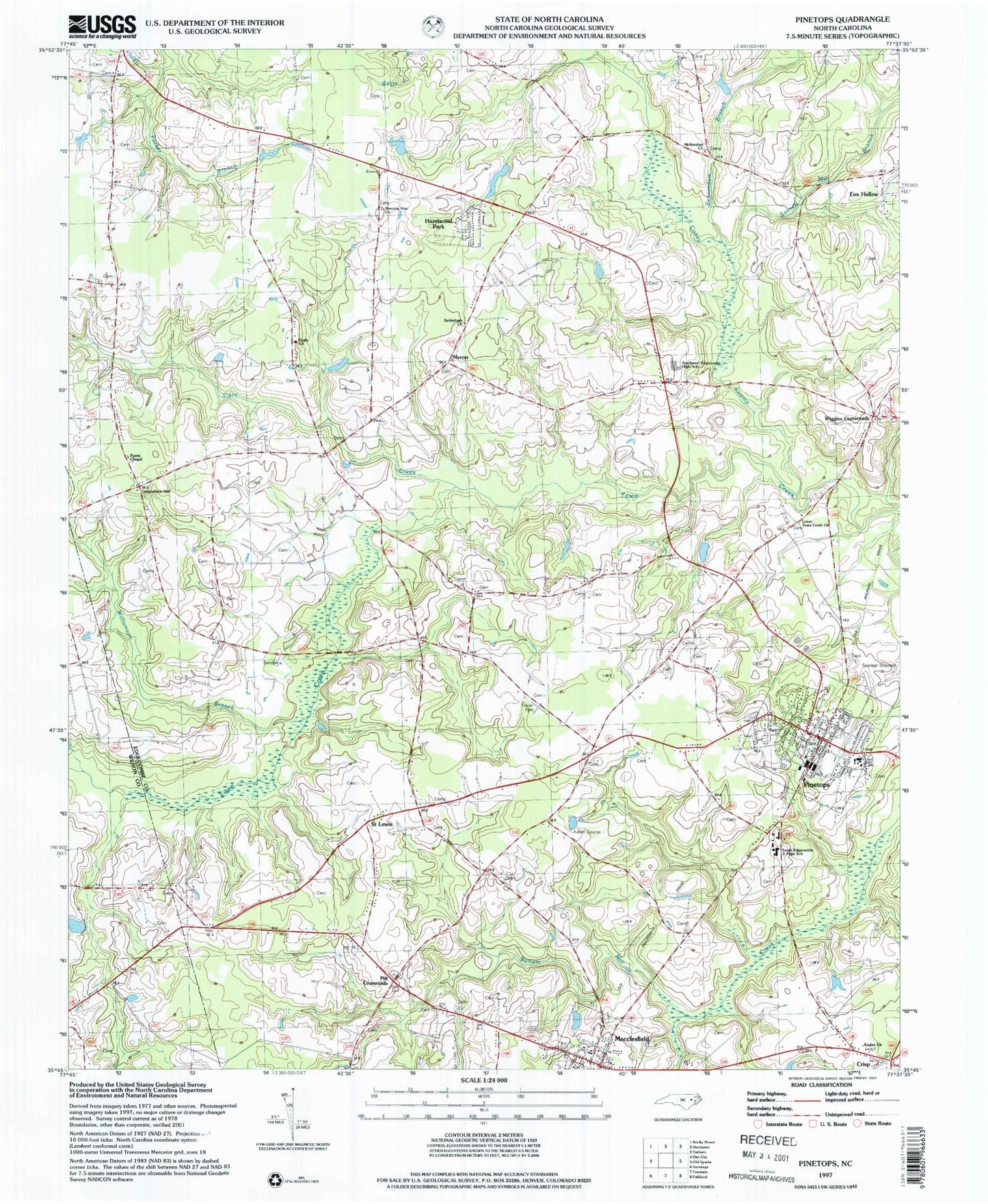 Classic USGS Pinetops North Carolina 7.5'x7.5' Topo Map Image