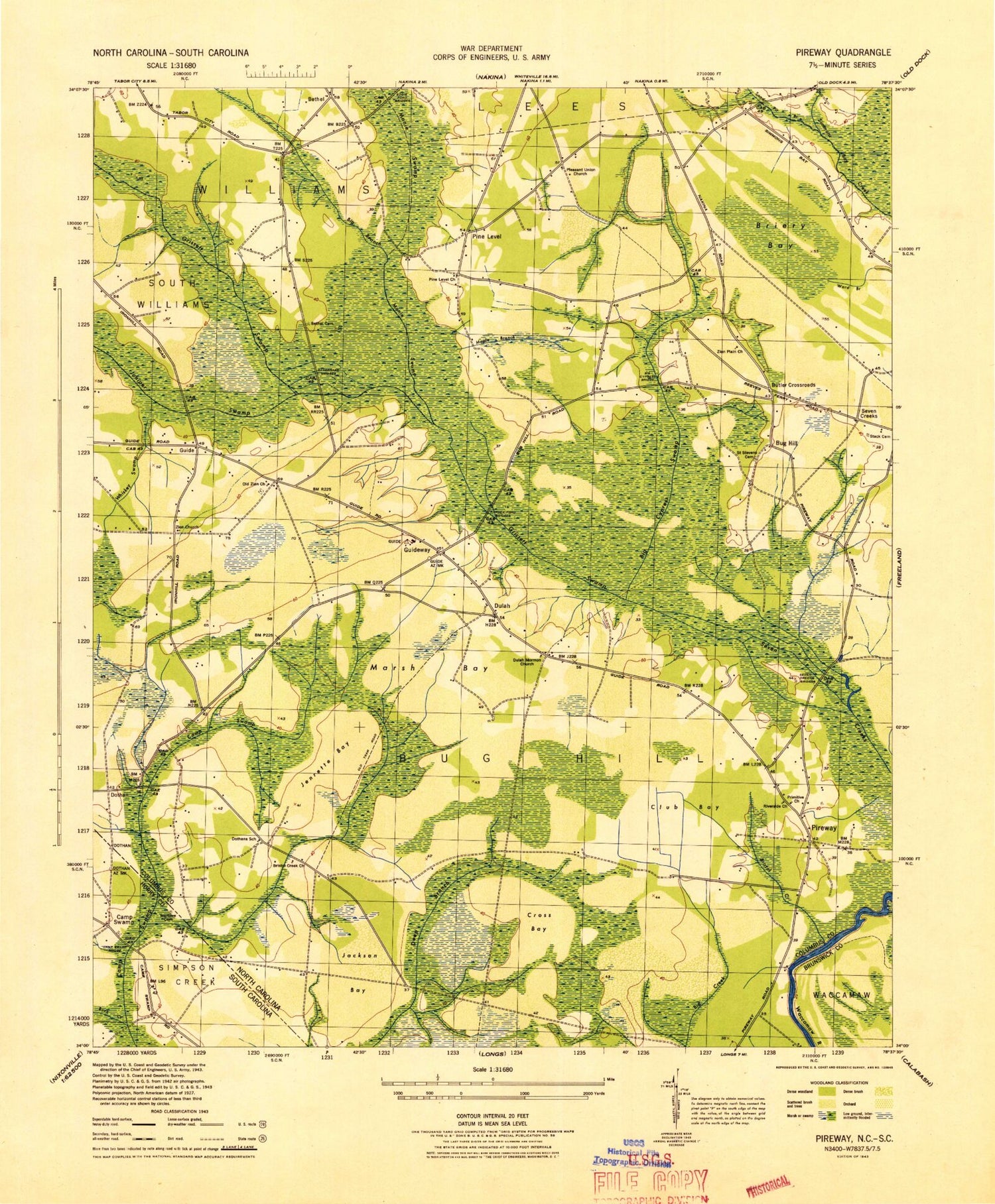 Classic USGS Pireway North Carolina 7.5'x7.5' Topo Map Image