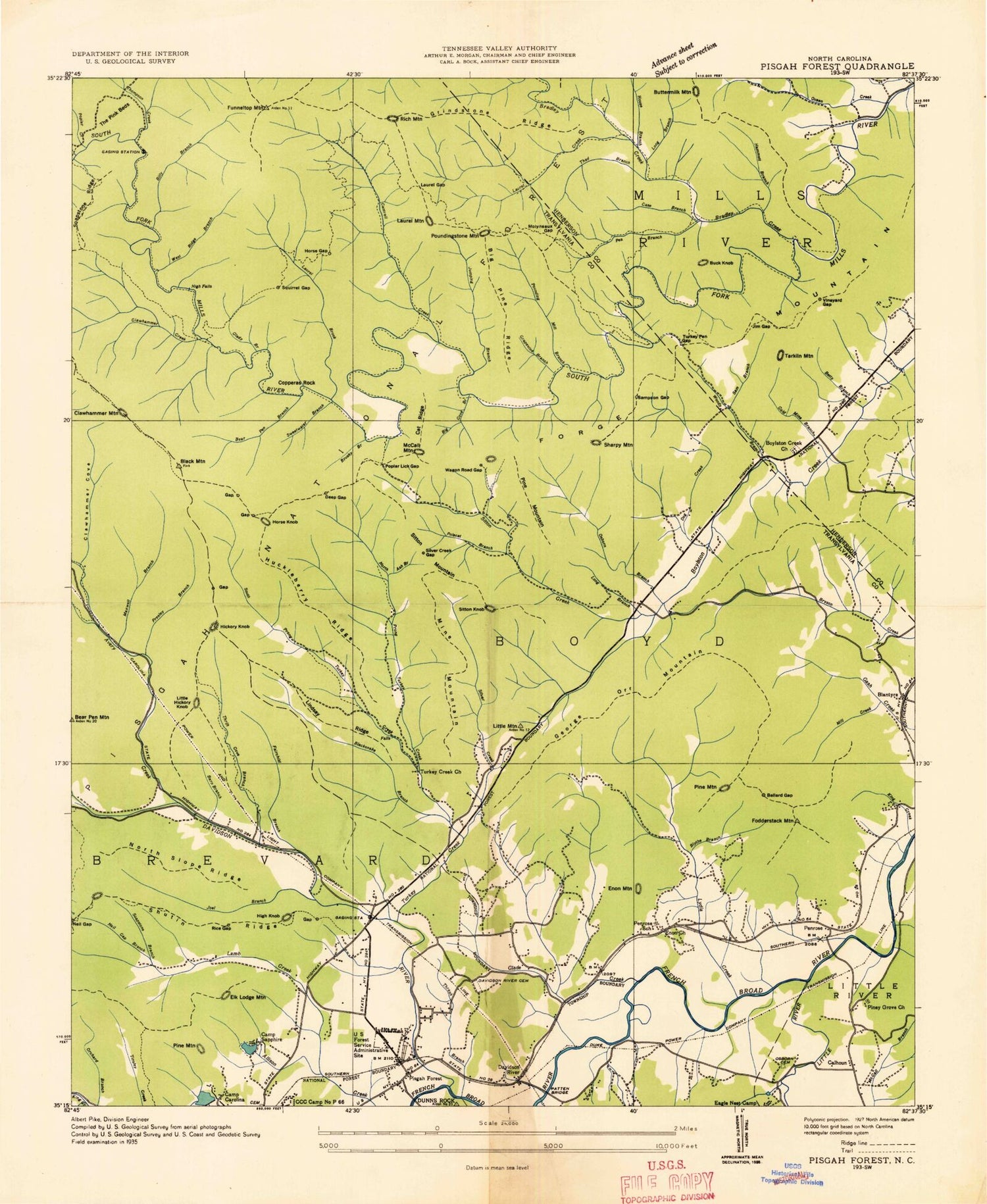 Classic USGS Pisgah Forest North Carolina 7.5'x7.5' Topo Map Image