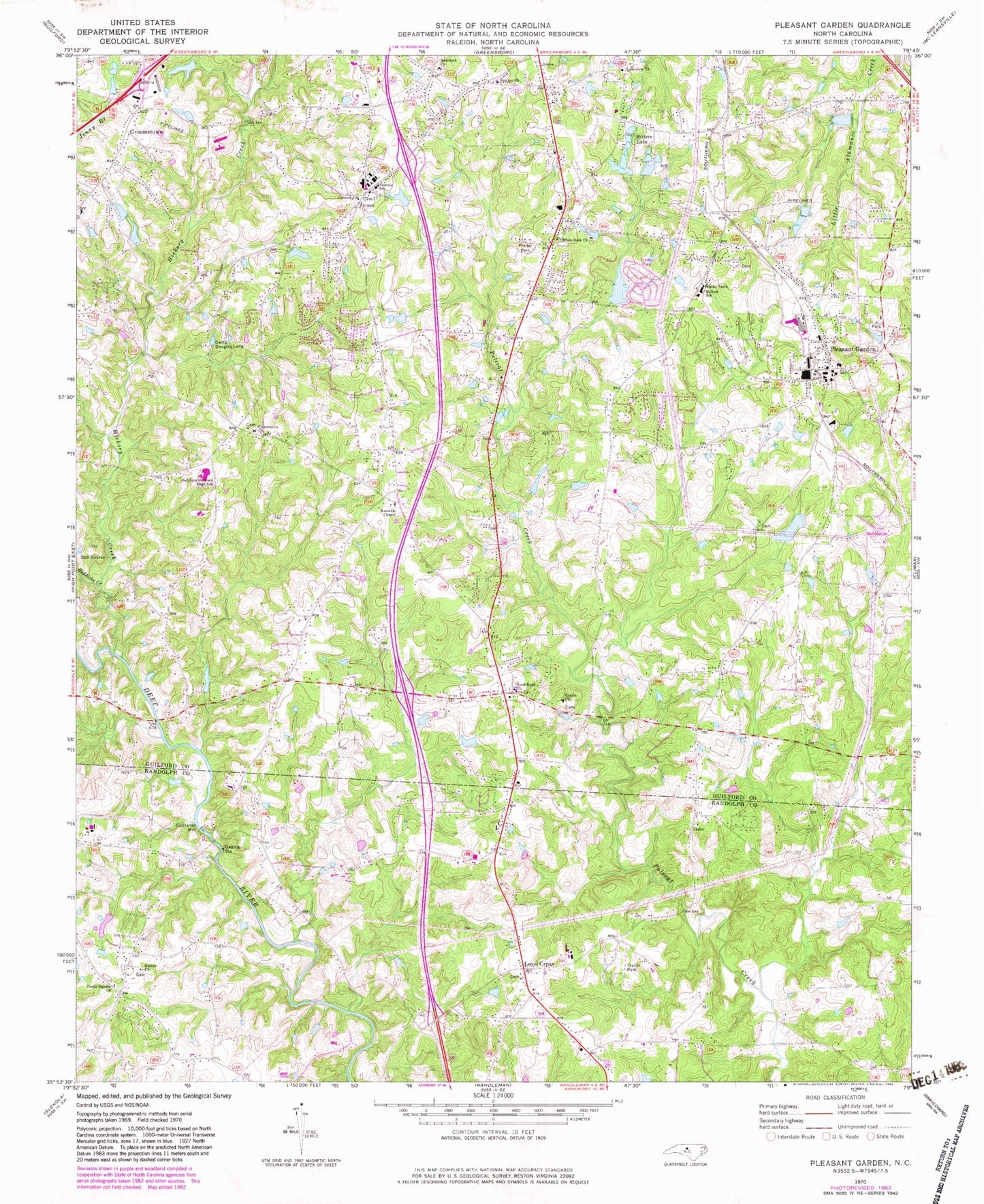 Classic USGS Pleasant Garden North Carolina 7.5'x7.5' Topo Map Image