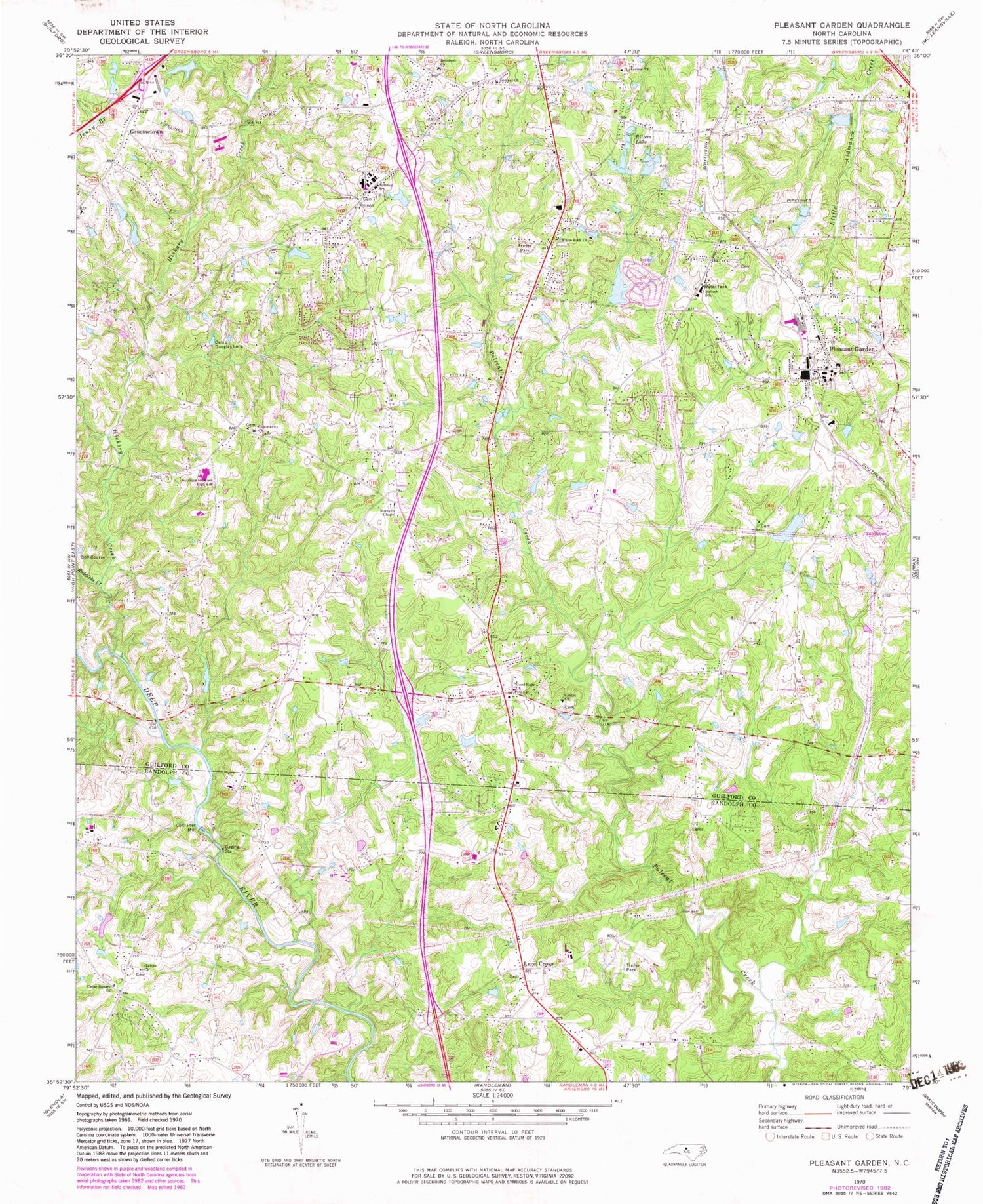 Classic USGS Pleasant Garden North Carolina 7.5'x7.5' Topo Map Image