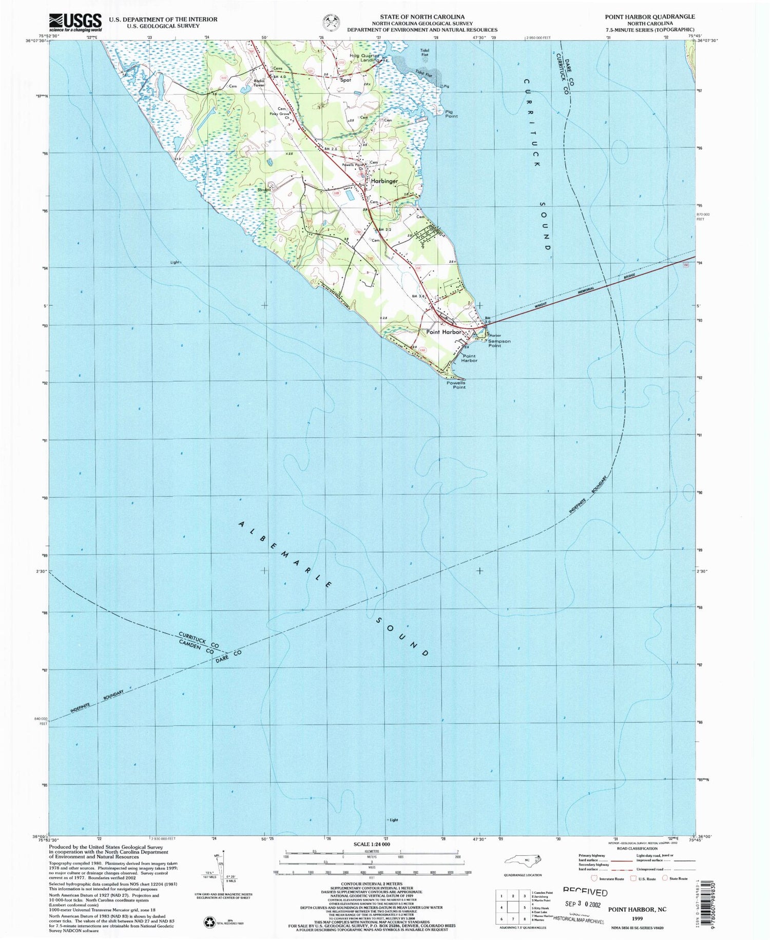 Classic USGS Point Harbor North Carolina 7.5'x7.5' Topo Map Image