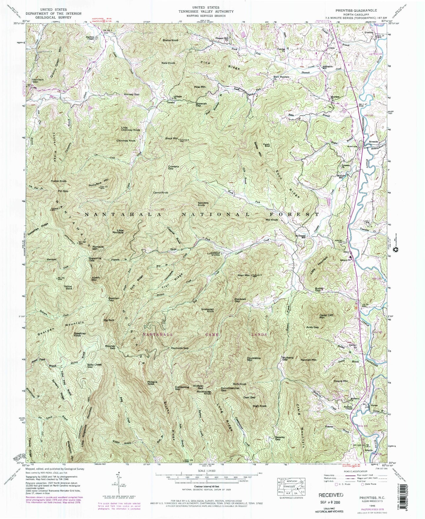 Classic USGS Prentiss North Carolina 7.5'x7.5' Topo Map Image