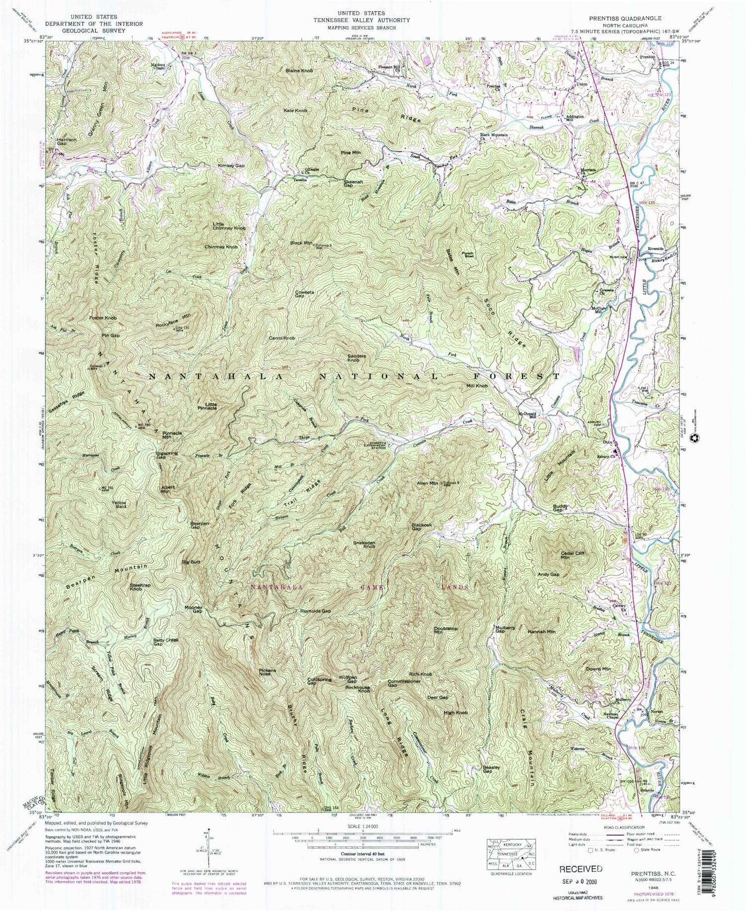Classic USGS Prentiss North Carolina 7.5'x7.5' Topo Map Image