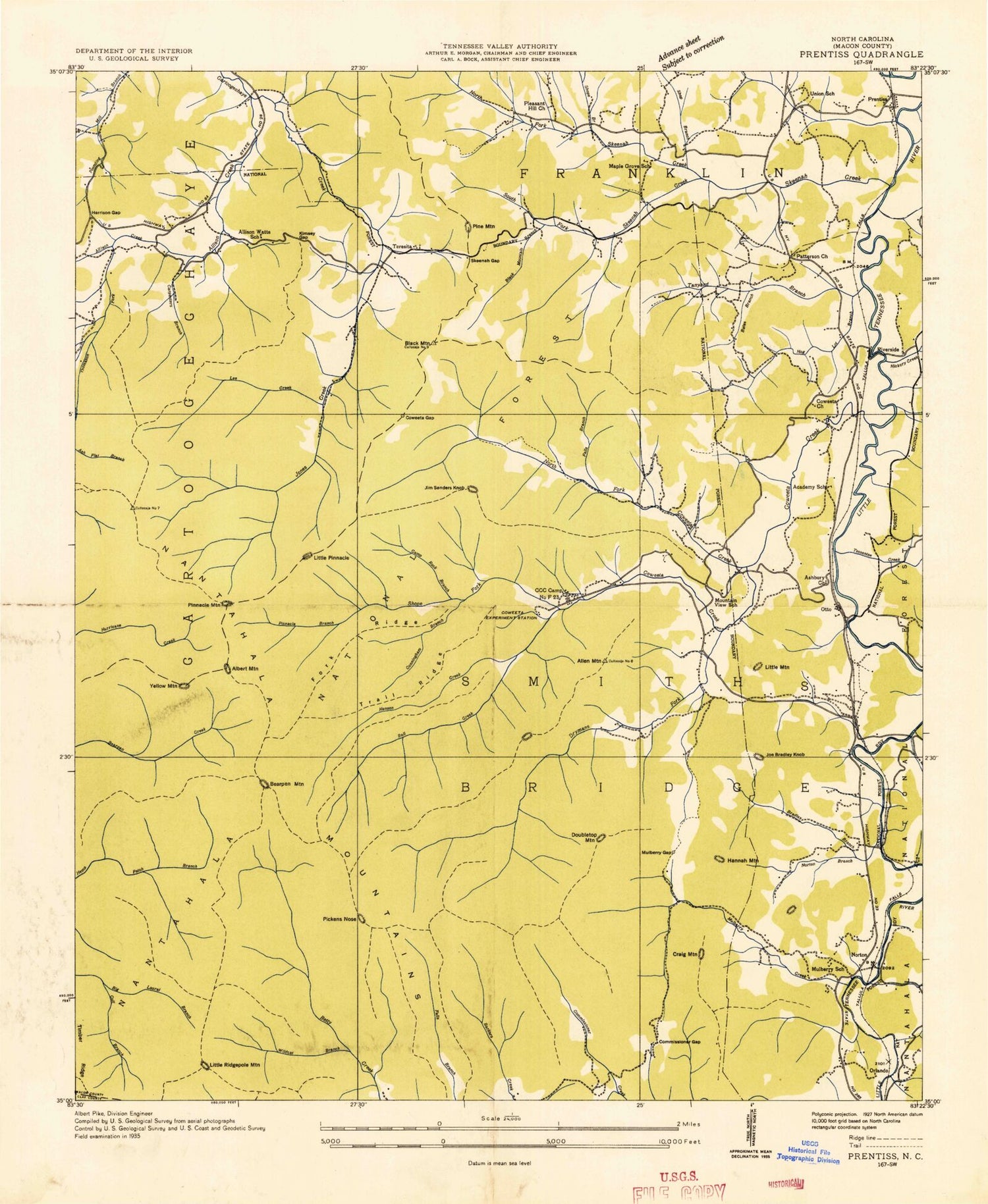 Classic USGS Prentiss North Carolina 7.5'x7.5' Topo Map Image