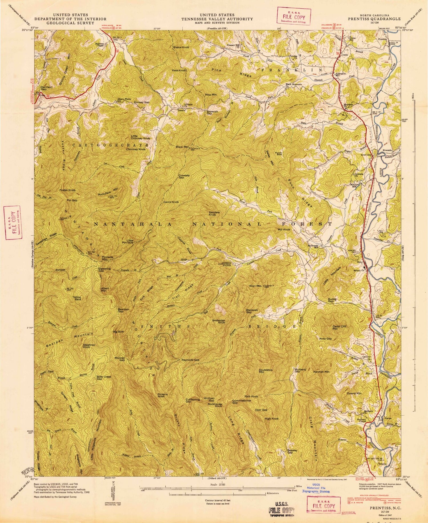Classic USGS Prentiss North Carolina 7.5'x7.5' Topo Map Image