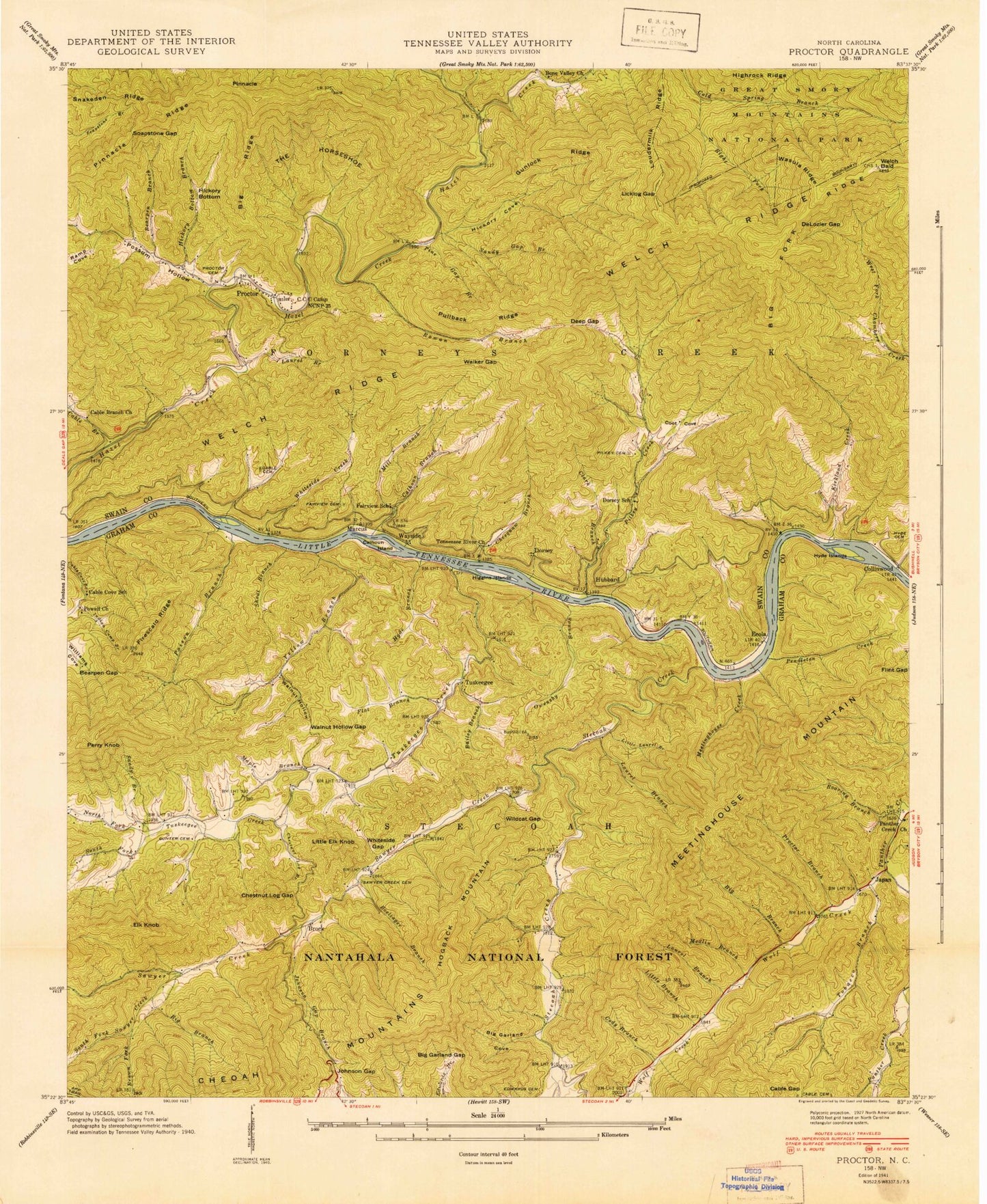 Classic USGS Tuskeegee North Carolina 7.5'x7.5' Topo Map Image