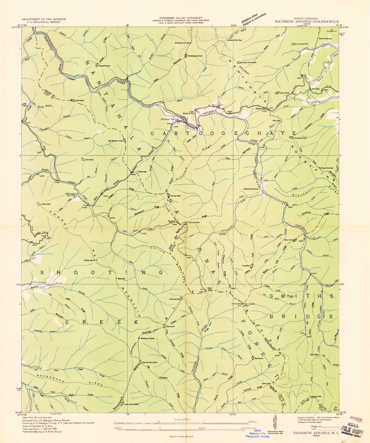 Classic USGS Rainbow Springs North Carolina 7.5'x7.5' Topo Map Image