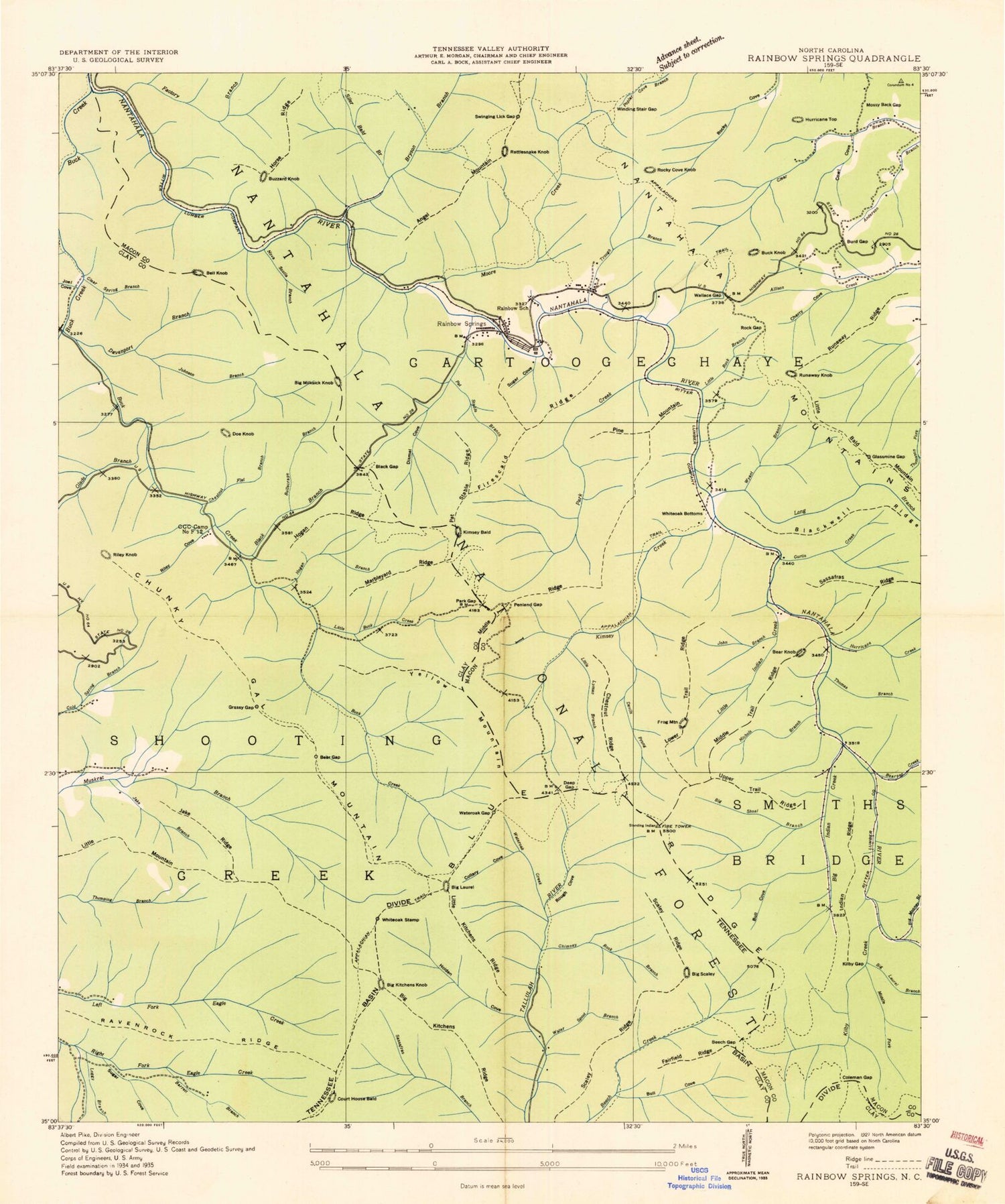 Classic USGS Rainbow Springs North Carolina 7.5'x7.5' Topo Map Image