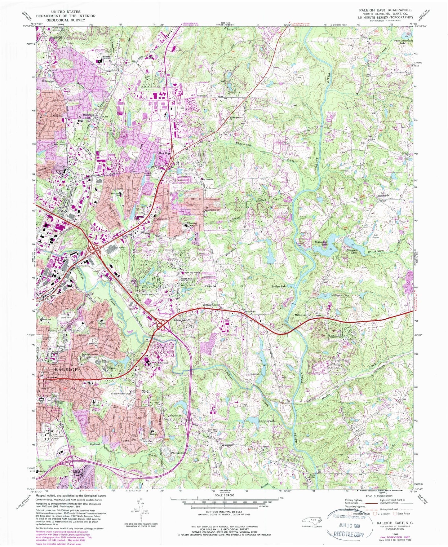 Classic USGS Raleigh East North Carolina 7.5'x7.5' Topo Map Image