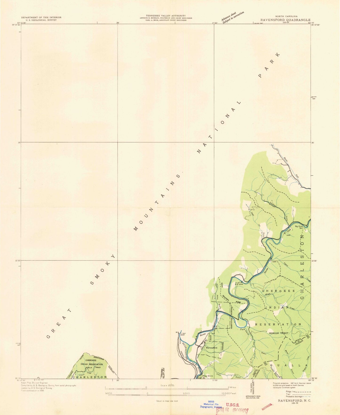 Classic USGS Smokemont North Carolina 7.5'x7.5' Topo Map Image
