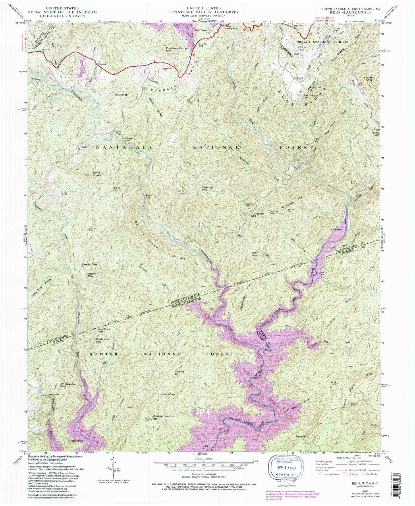 Classic USGS Reid North Carolina 7.5'x7.5' Topo Map Image