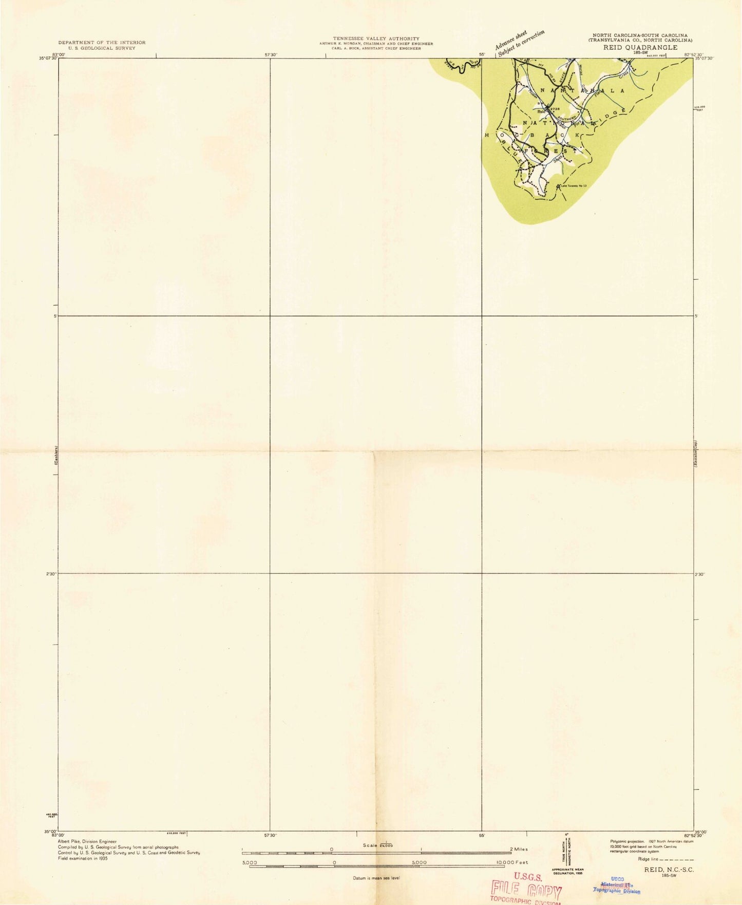 Classic USGS Reid North Carolina 7.5'x7.5' Topo Map Image