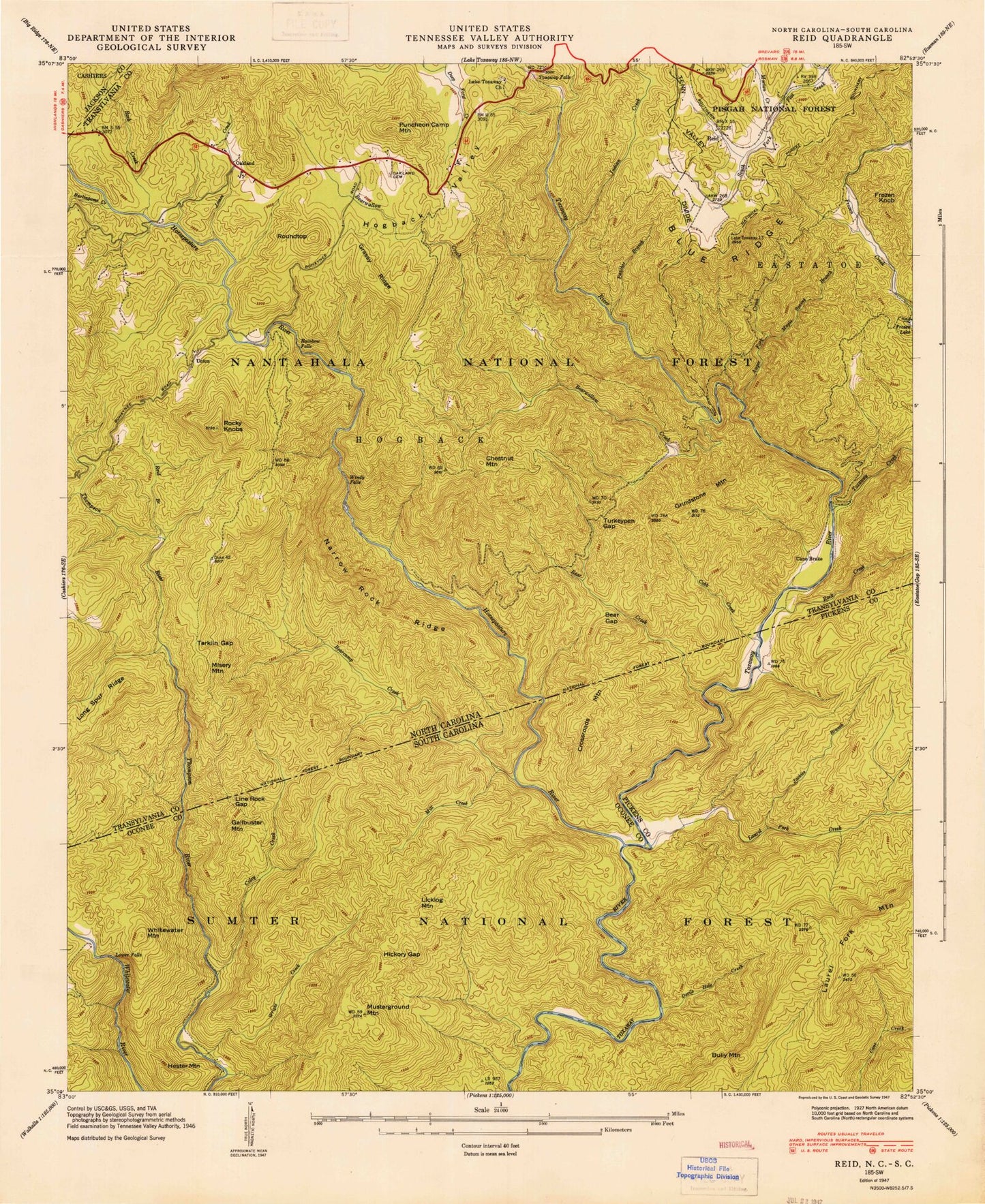 Classic USGS Reid North Carolina 7.5'x7.5' Topo Map Image