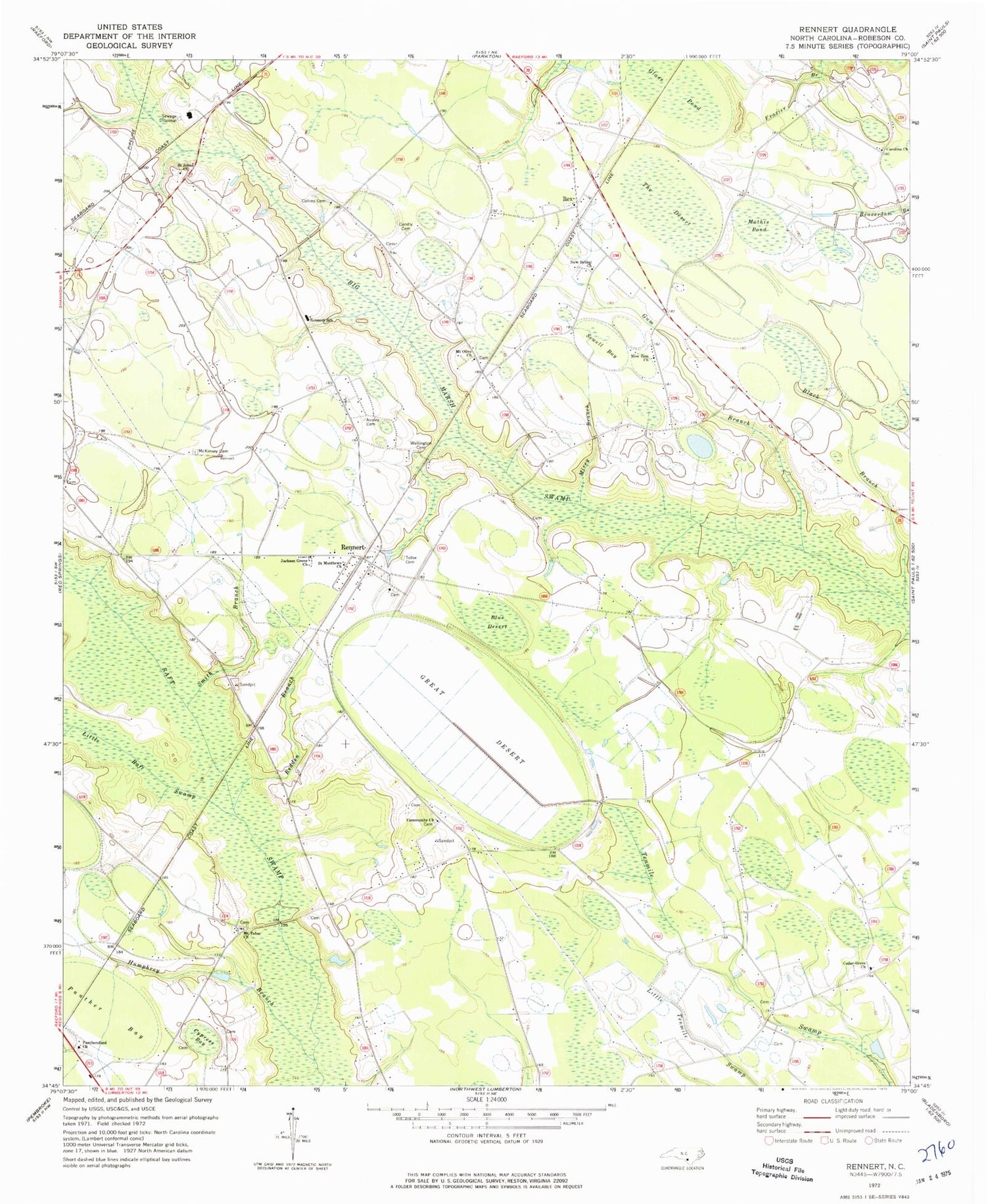 Classic USGS Rennert North Carolina 7.5'x7.5' Topo Map Image