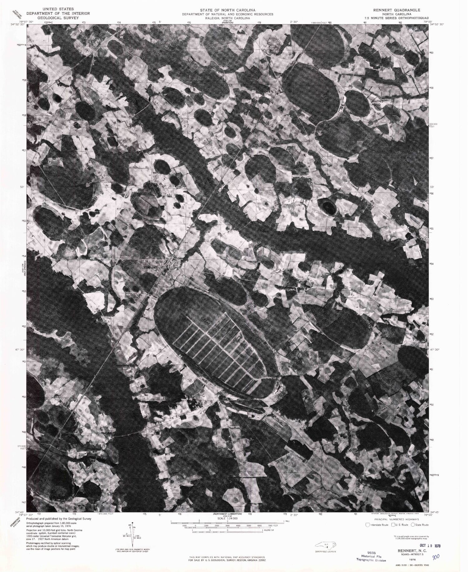 Classic USGS Rennert North Carolina 7.5'x7.5' Topo Map Image