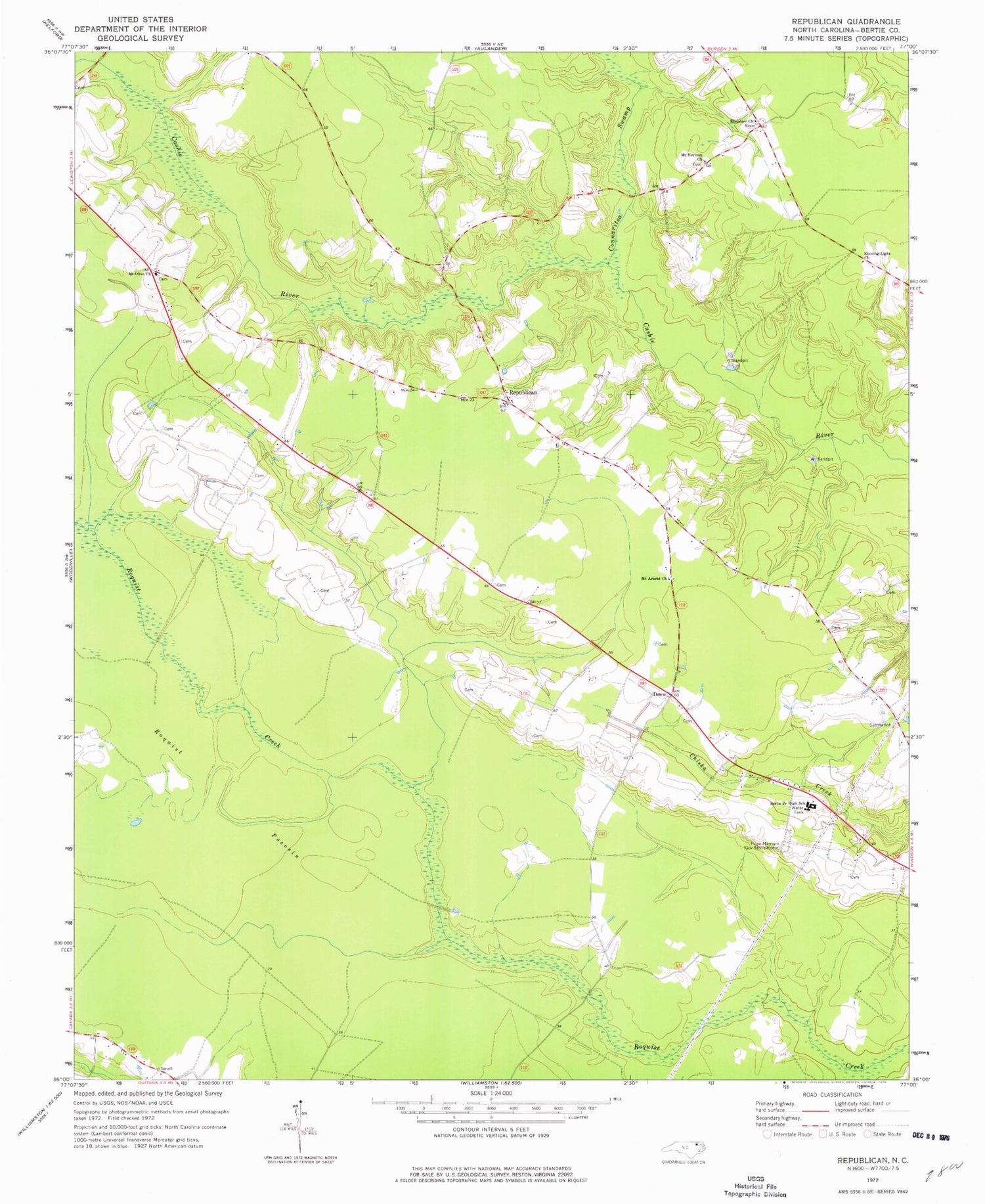 Classic USGS Republican North Carolina 7.5'x7.5' Topo Map Image