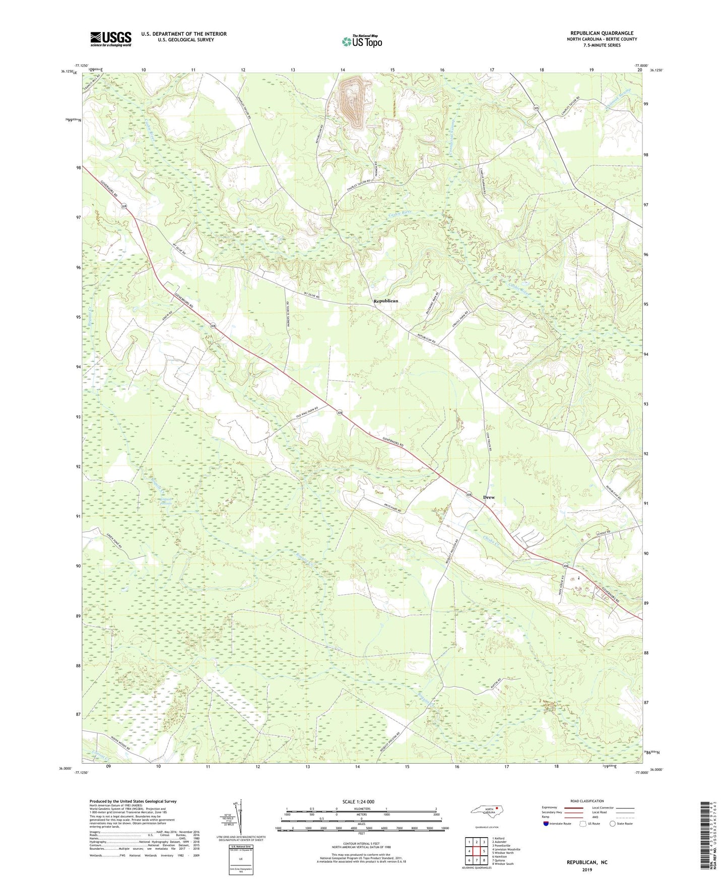 Republican North Carolina US Topo Map Image
