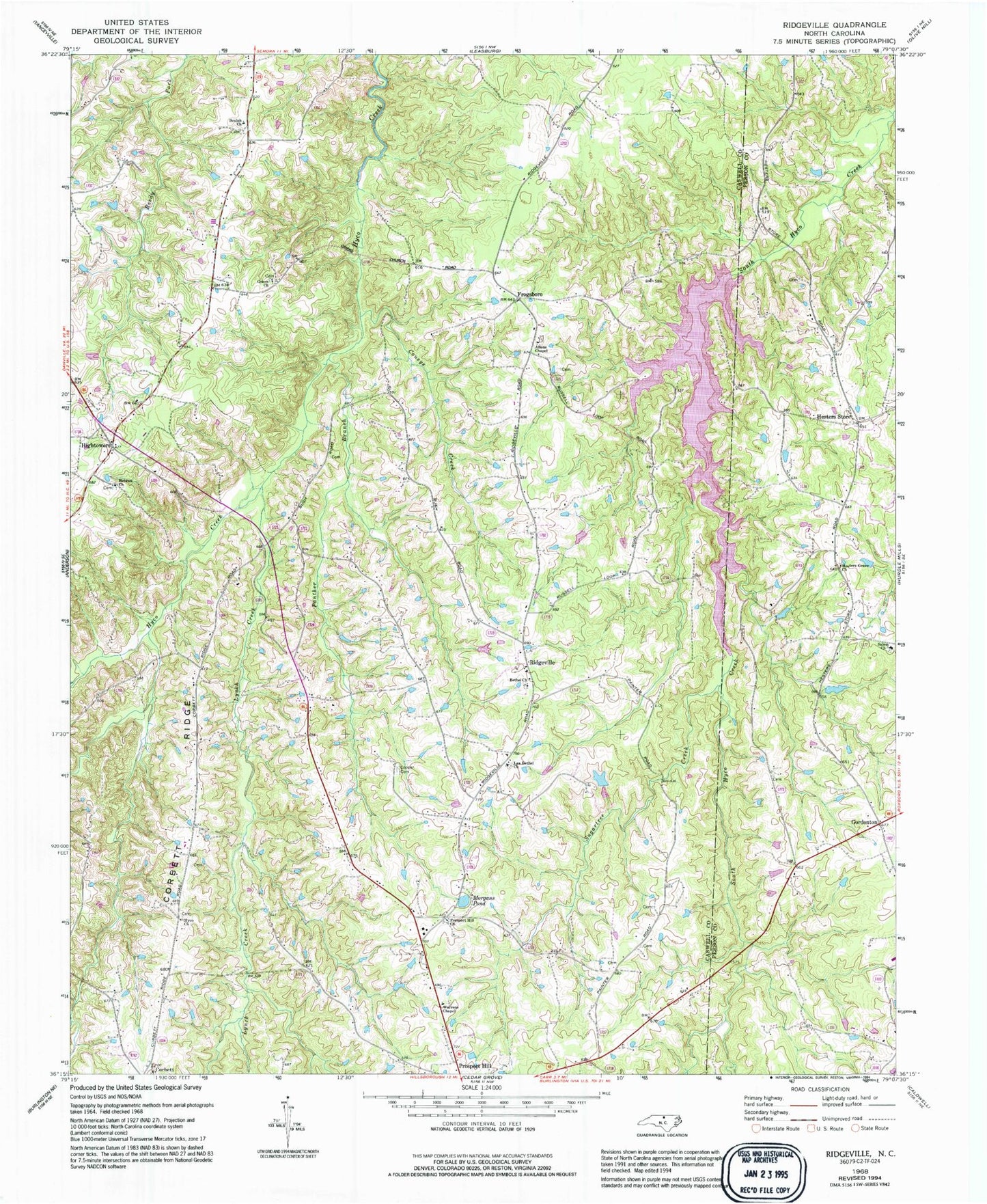 Classic USGS Ridgeville North Carolina 7.5'x7.5' Topo Map Image