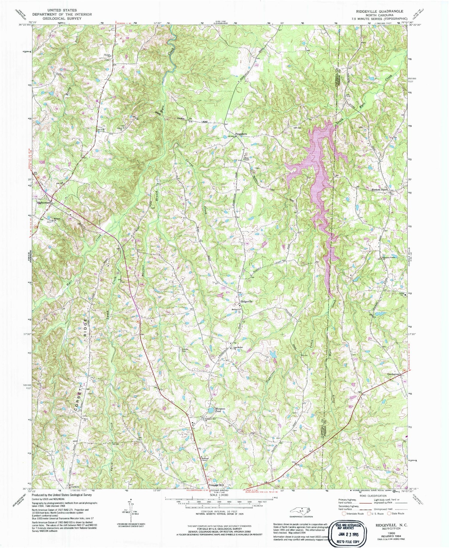 Classic USGS Ridgeville North Carolina 7.5'x7.5' Topo Map Image