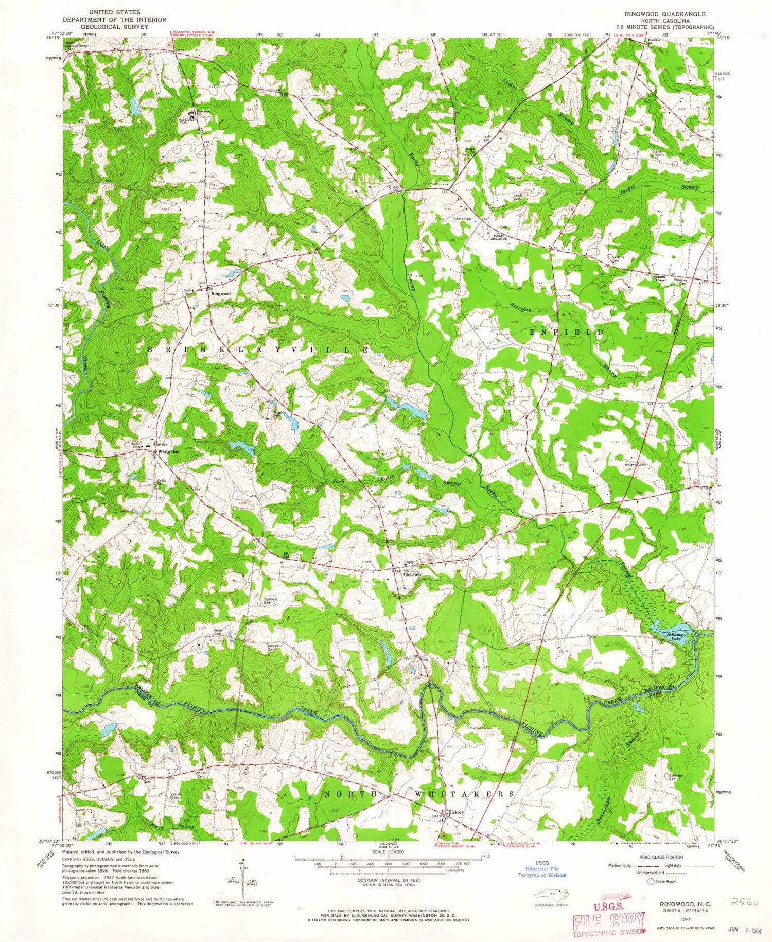 Classic USGS Ringwood North Carolina 7.5'x7.5' Topo Map Image
