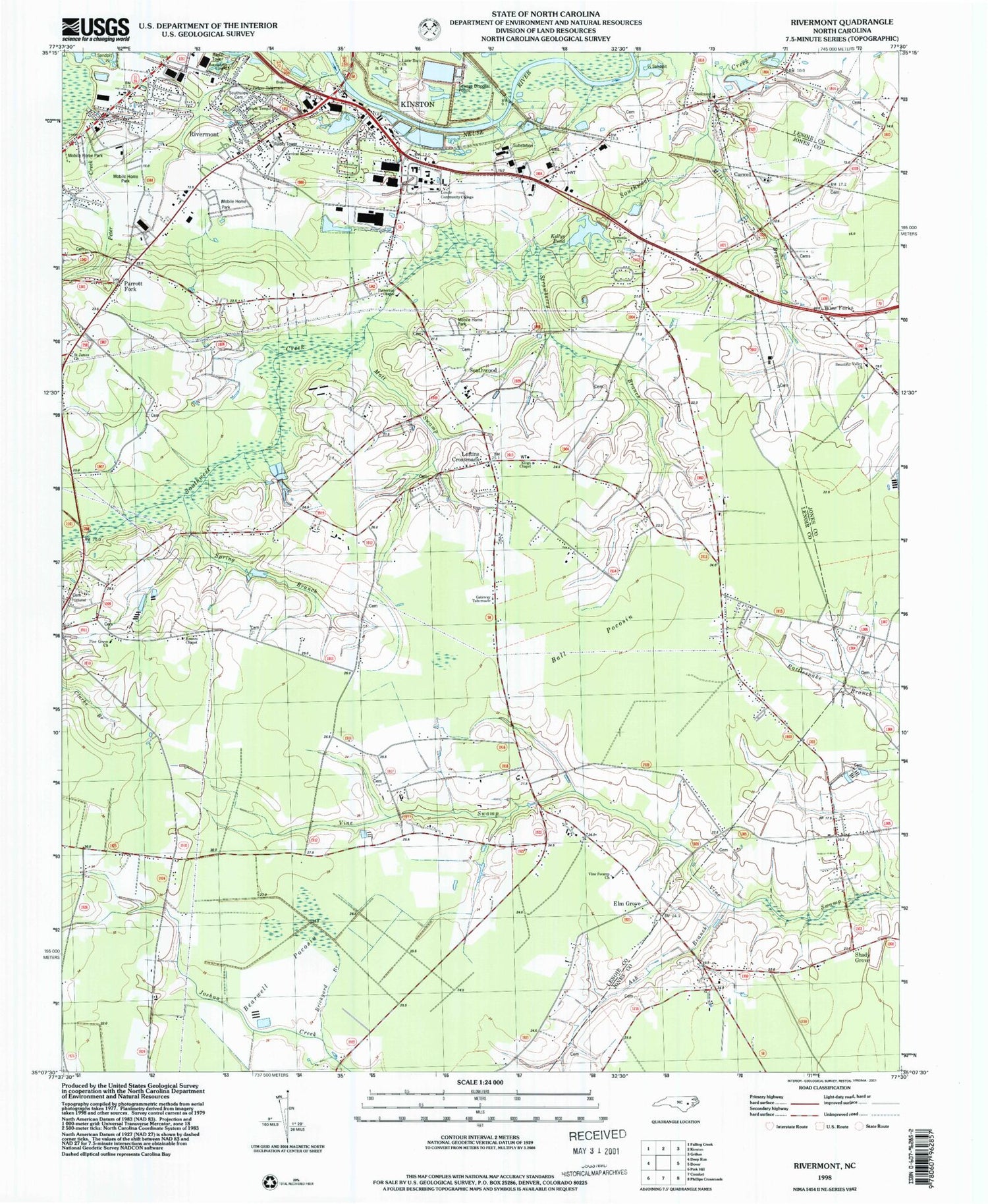 Classic USGS Rivermont North Carolina 7.5'x7.5' Topo Map Image
