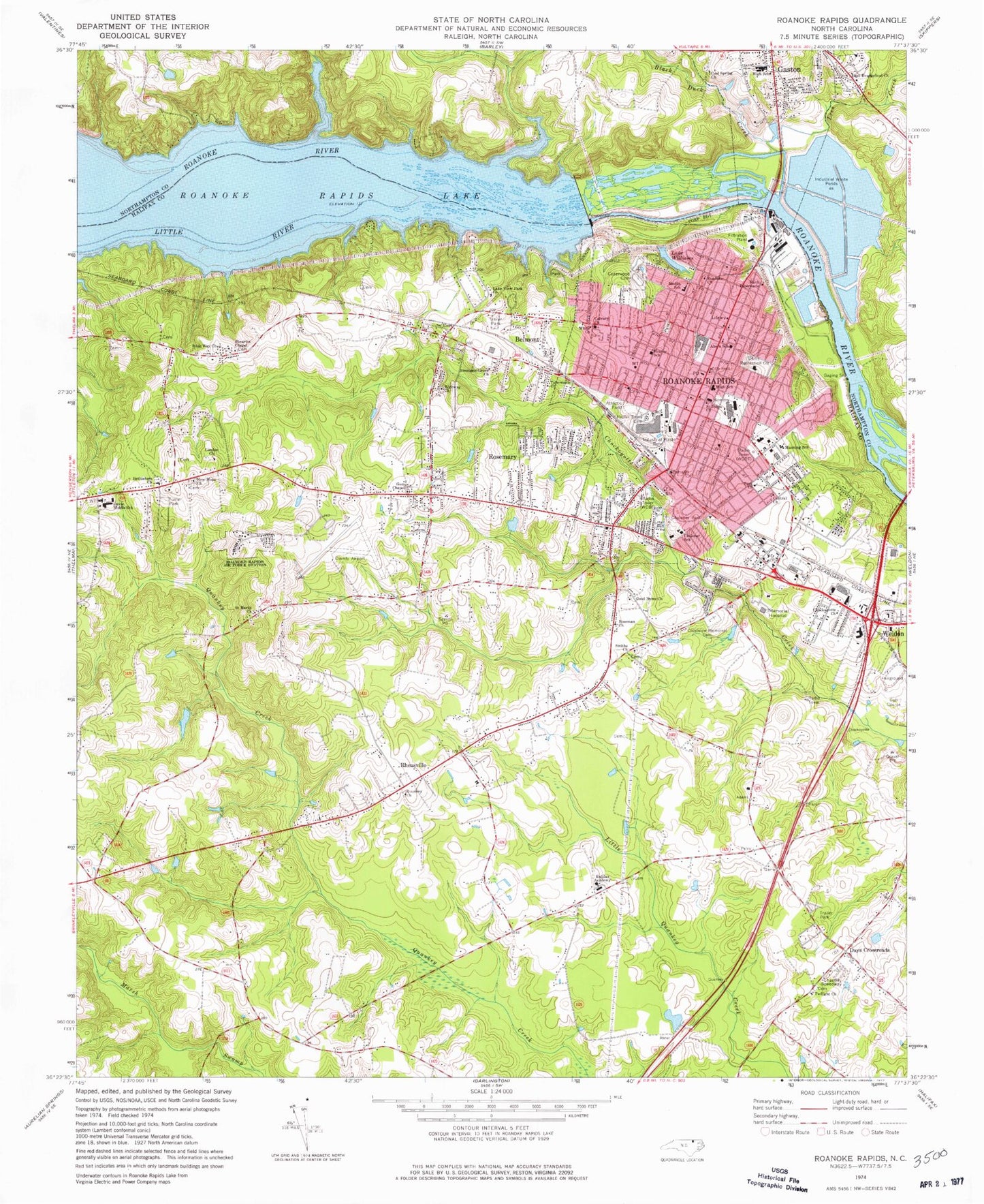 Classic USGS Roanoke Rapids North Carolina 7.5'x7.5' Topo Map Image