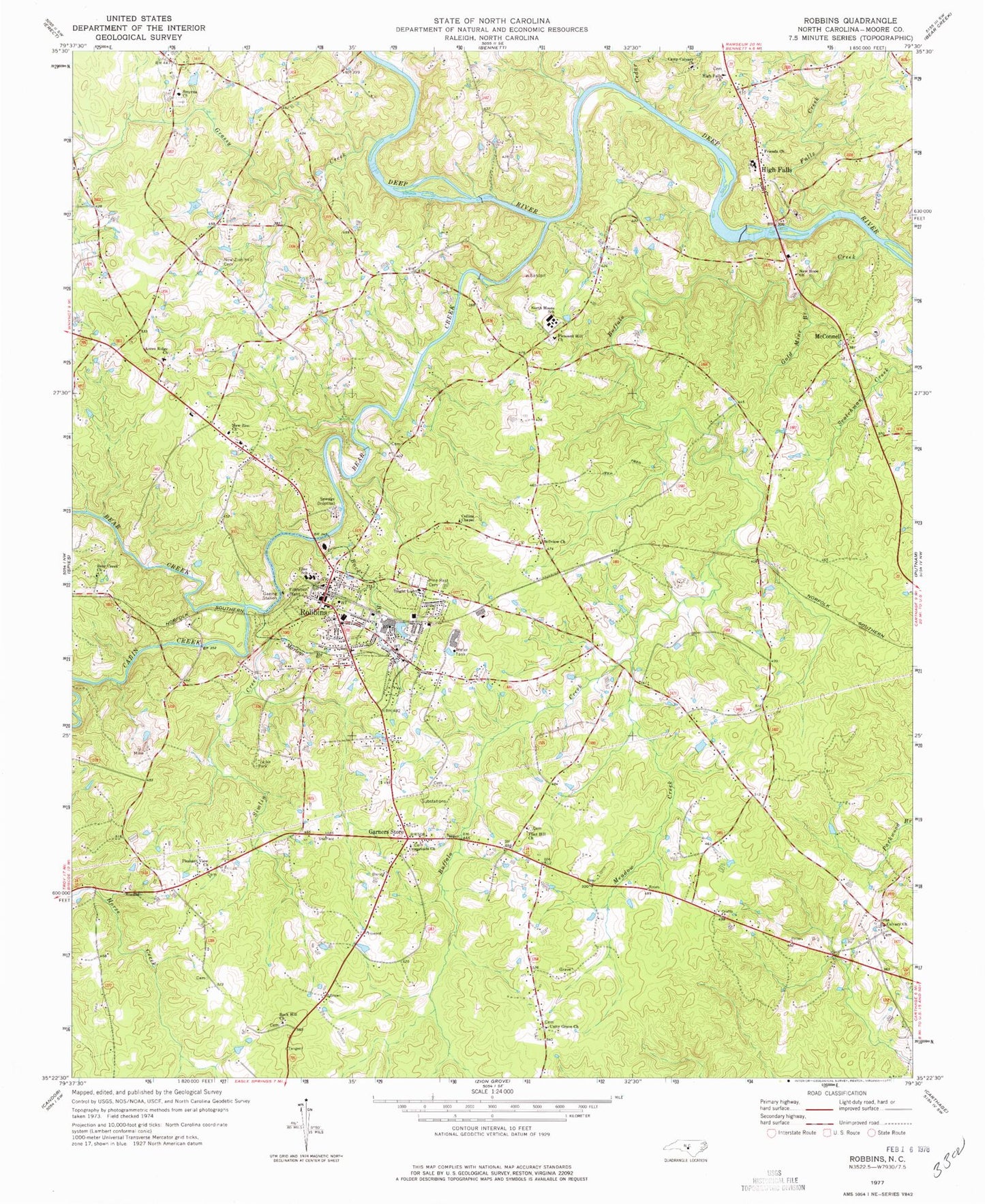 Classic USGS Robbins North Carolina 7.5'x7.5' Topo Map Image