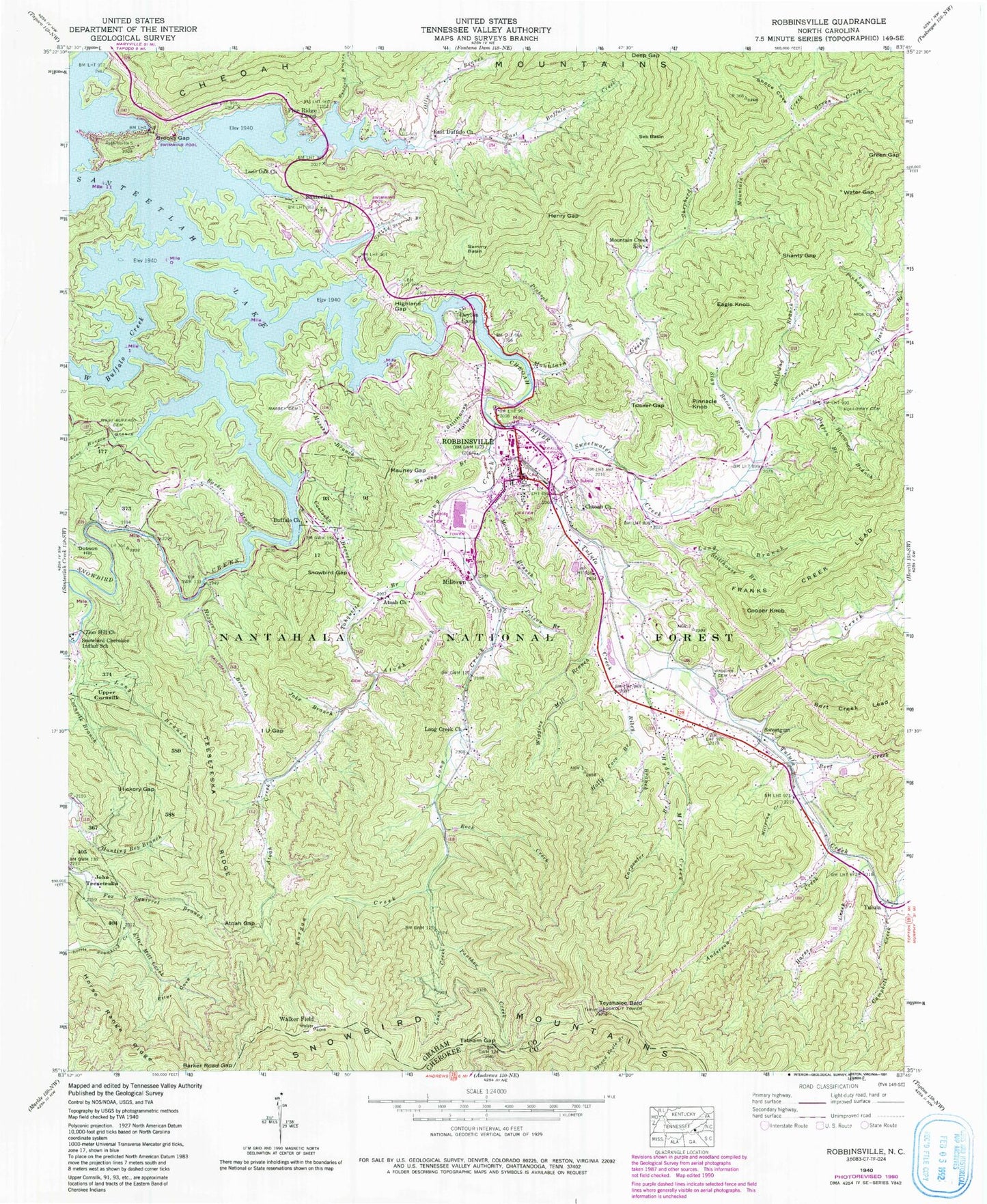 Classic USGS Robbinsville North Carolina 7.5'x7.5' Topo Map Image