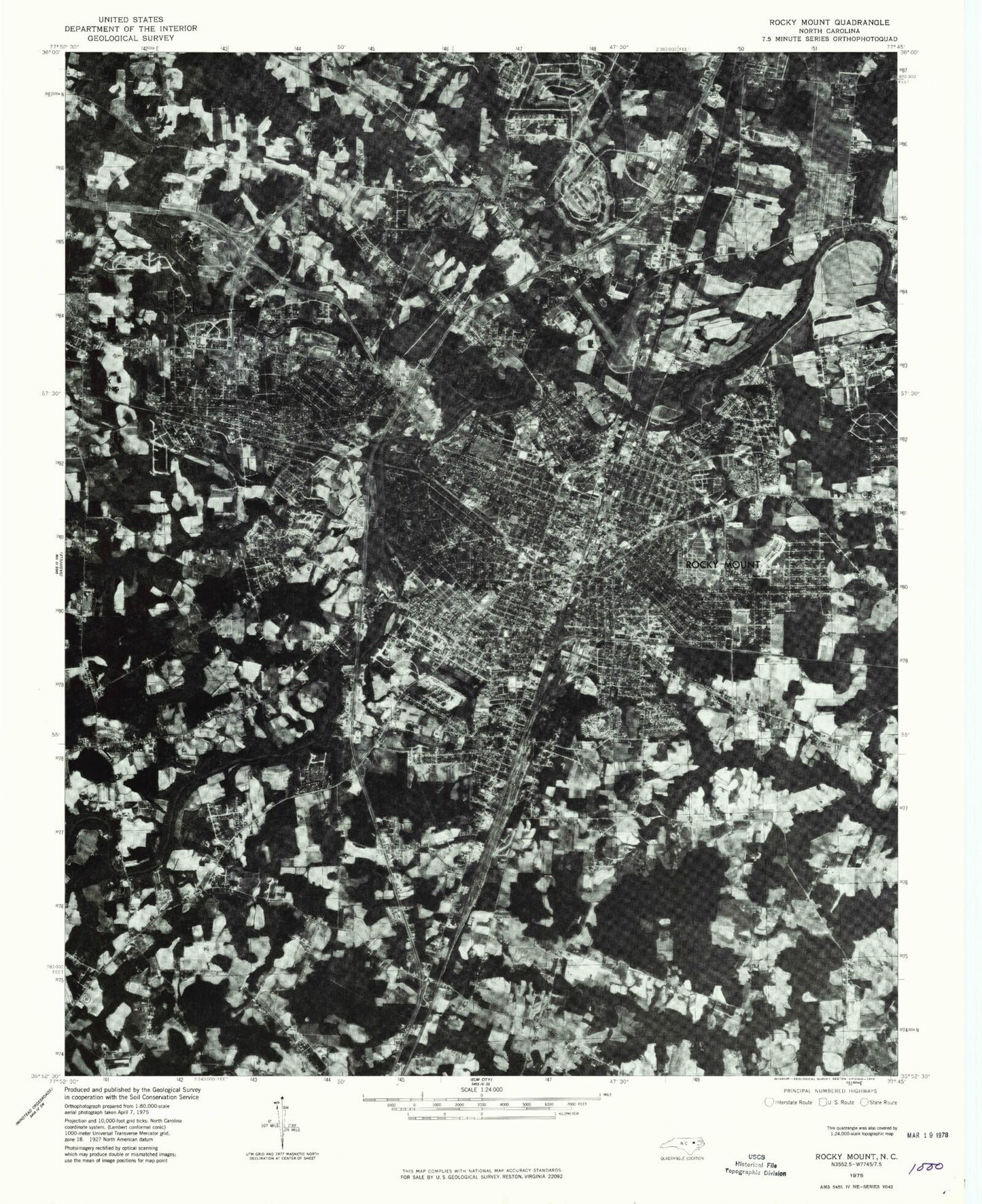 Classic USGS Rocky Mount North Carolina 7.5'x7.5' Topo Map Image