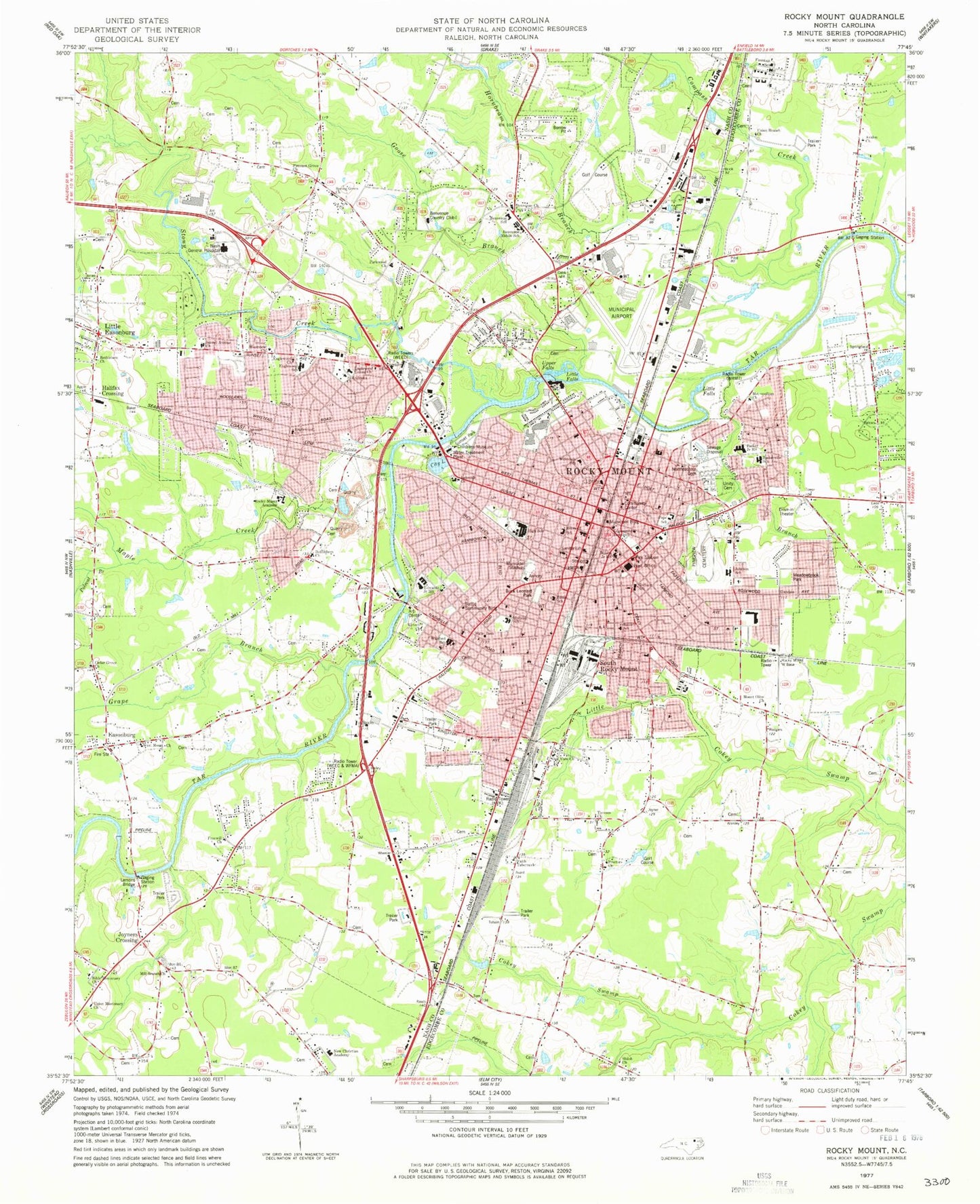 Classic USGS Rocky Mount North Carolina 7.5'x7.5' Topo Map Image